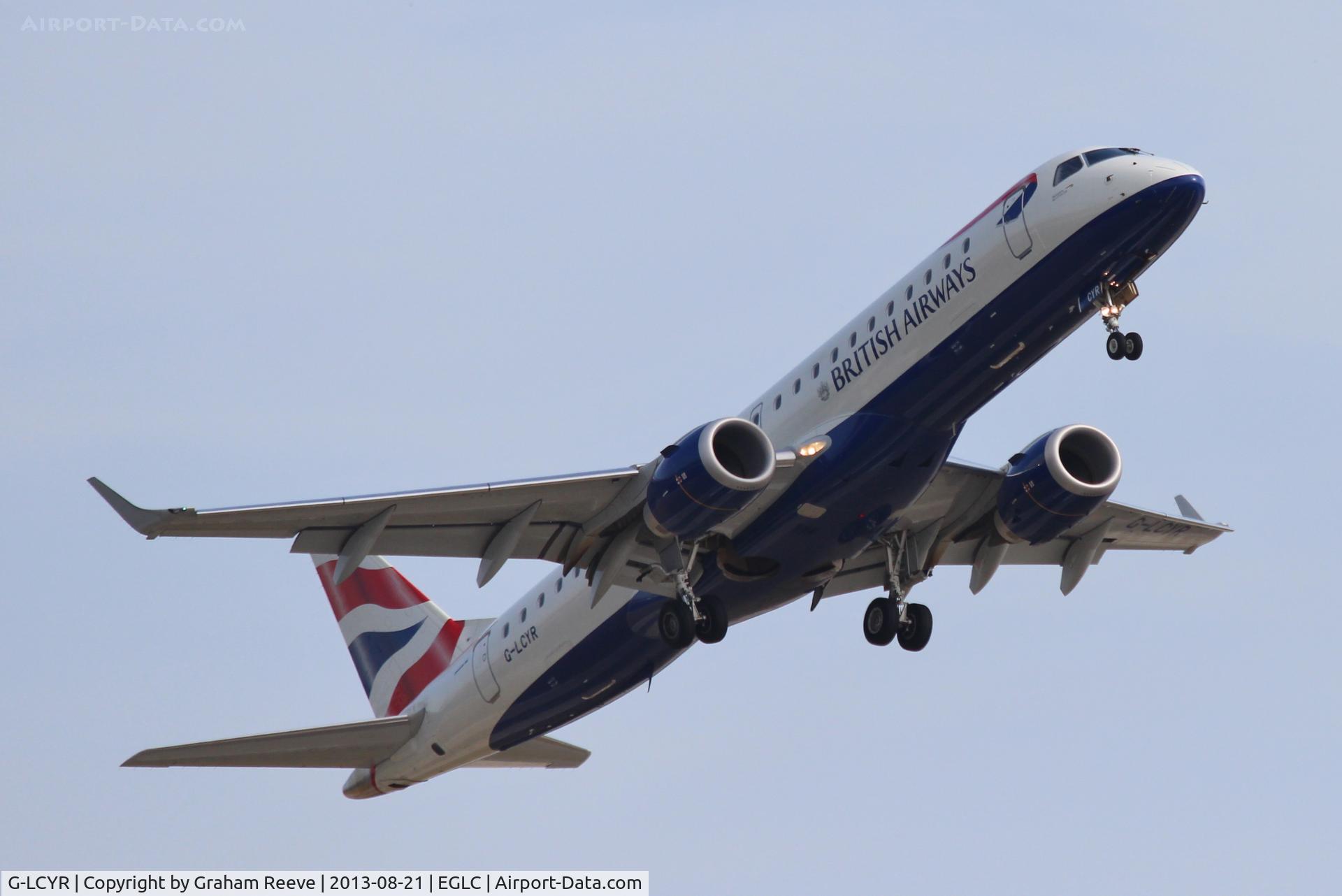 G-LCYR, 2012 Embraer 190SR (ERJ-190-100SR) C/N 19000563, Departing from London City.