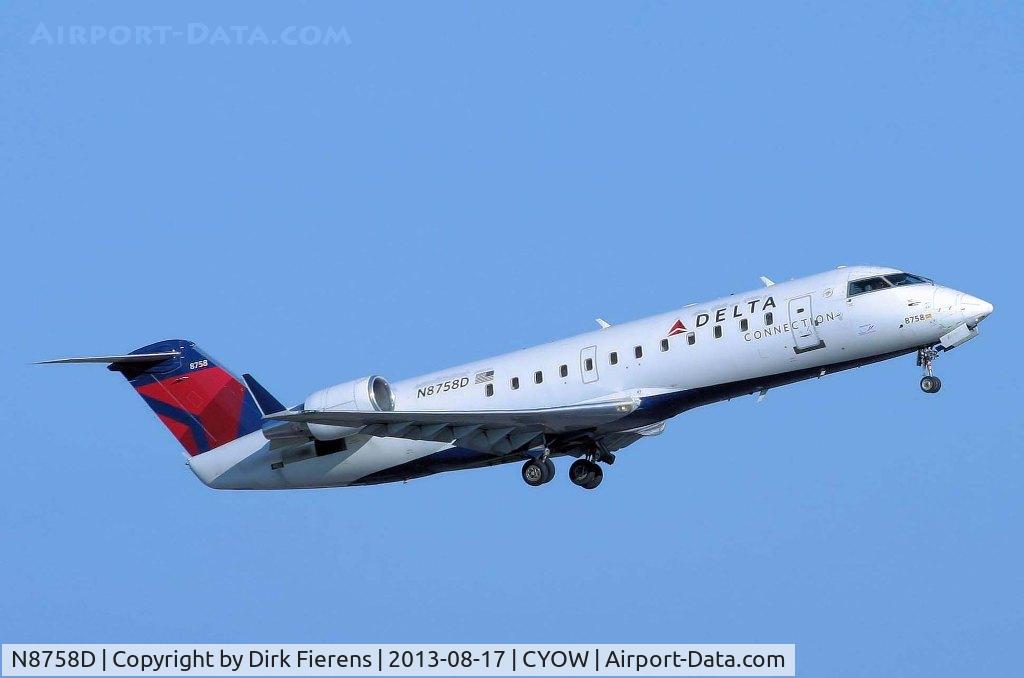 N8758D, 2003 Bombardier CRJ-200 (CL-600-2B19) C/N 7758, Leaving Ottawa for Detroit (KDTW) airport.