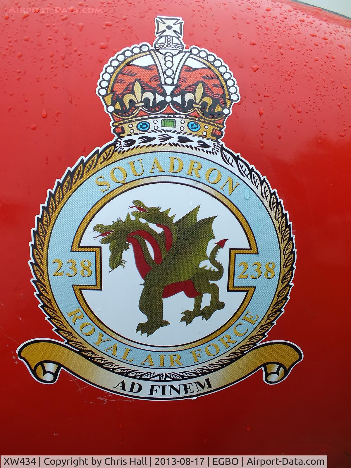 XW434, 1972 BAC 84 Jet Provost T.5A C/N EEP/JP/1056, 238 Sqn badge on the nose of Halfpenny Green's new gate guard