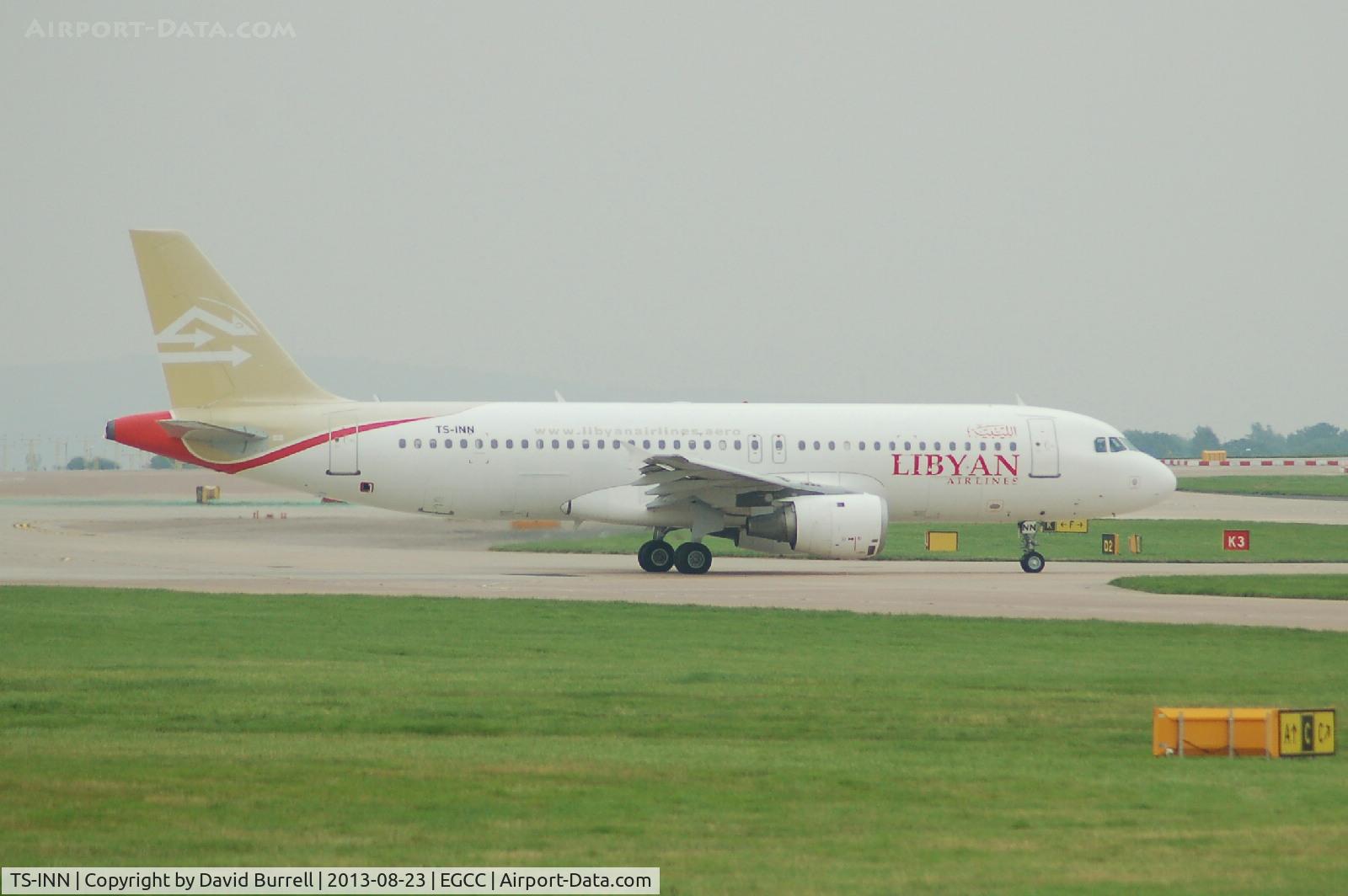 TS-INN, 1998 Airbus A320-212 C/N 793, Libyan Airlines Airbus A320-212 taxiing at Manchester Airport.
