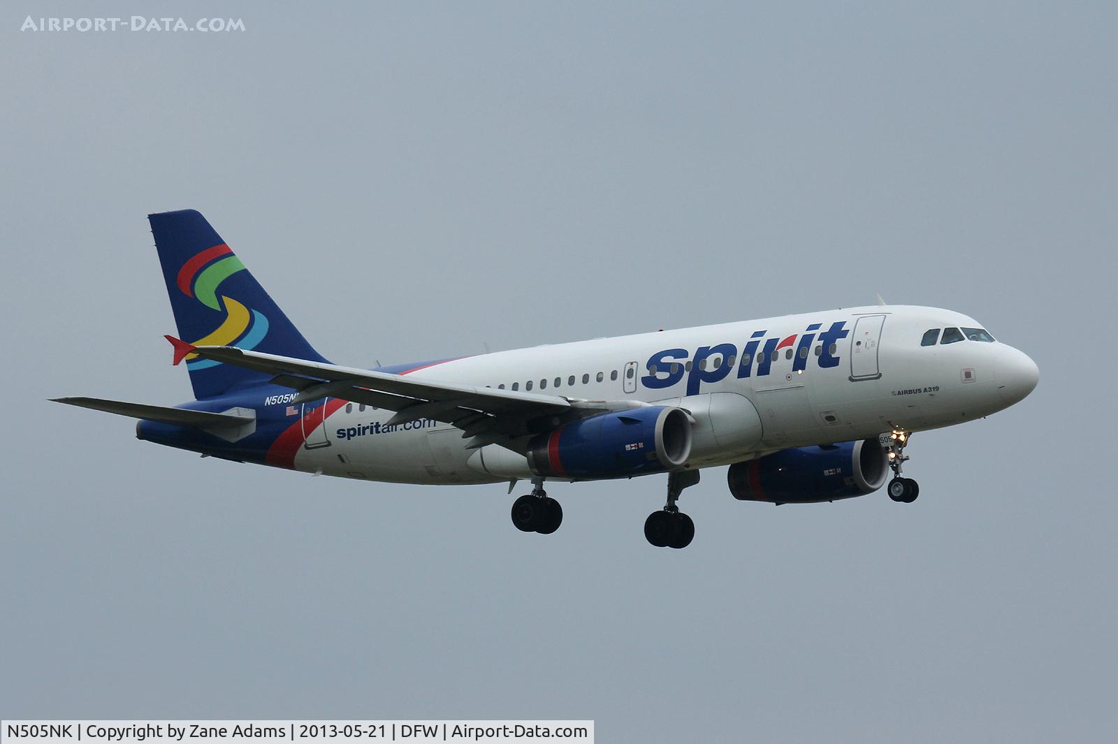N505NK, 2005 Airbus A319-132 C/N 2485, Landing at DFW Airport