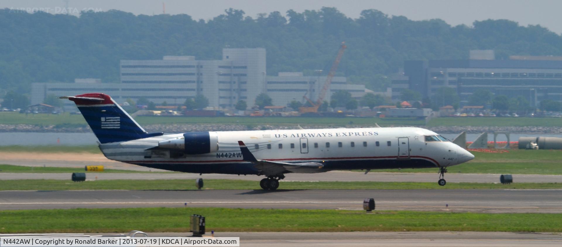 N442AW, 2003 Bombardier CRJ-200LR (CL-600-2B19) C/N 7778, Takeoff Nose wheel liftoff DCA