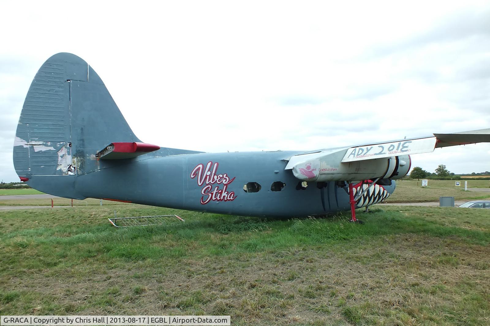 G-RACA, 1952 Percival P-57 Sea Prince T1 C/N P57/49, Long Marston gate guard has had a repaint by some graffitti artists