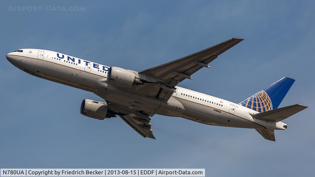 N780UA, 1996 Boeing 777-222 C/N 26944, departure from Frankfurt