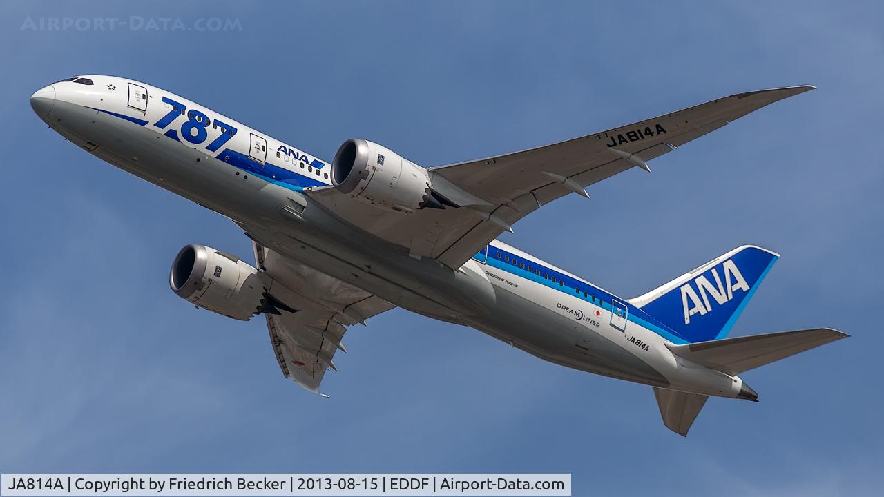 JA814A, 2012 Boeing 787-8 Dreamliner C/N 34493, departure from Frankfurt