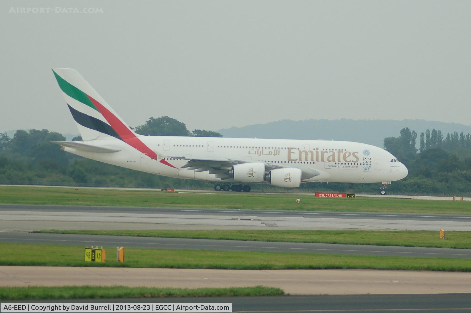 A6-EED, 2012 Airbus A380-861 C/N 111, Emirates Airbus A380-861 taking off from Manchester Airport.