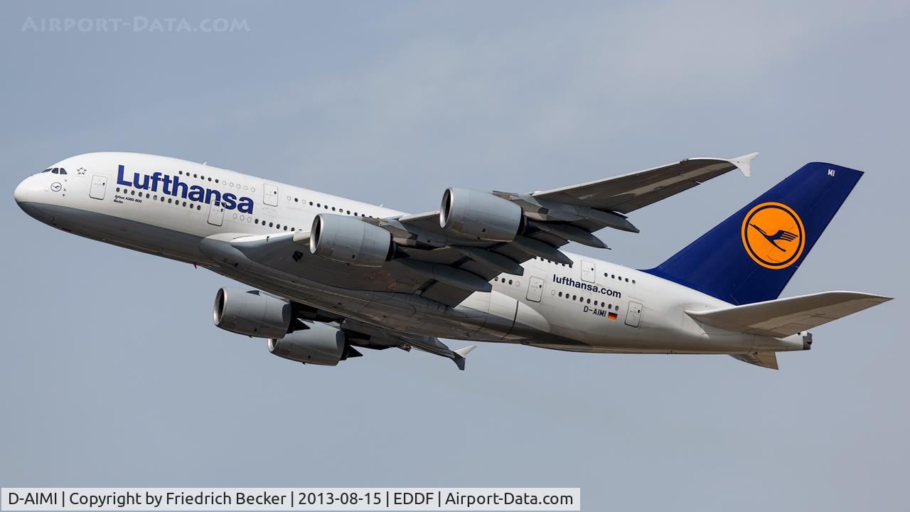 D-AIMI, 2011 Airbus A380-841 C/N 072, departure from Frankfurt