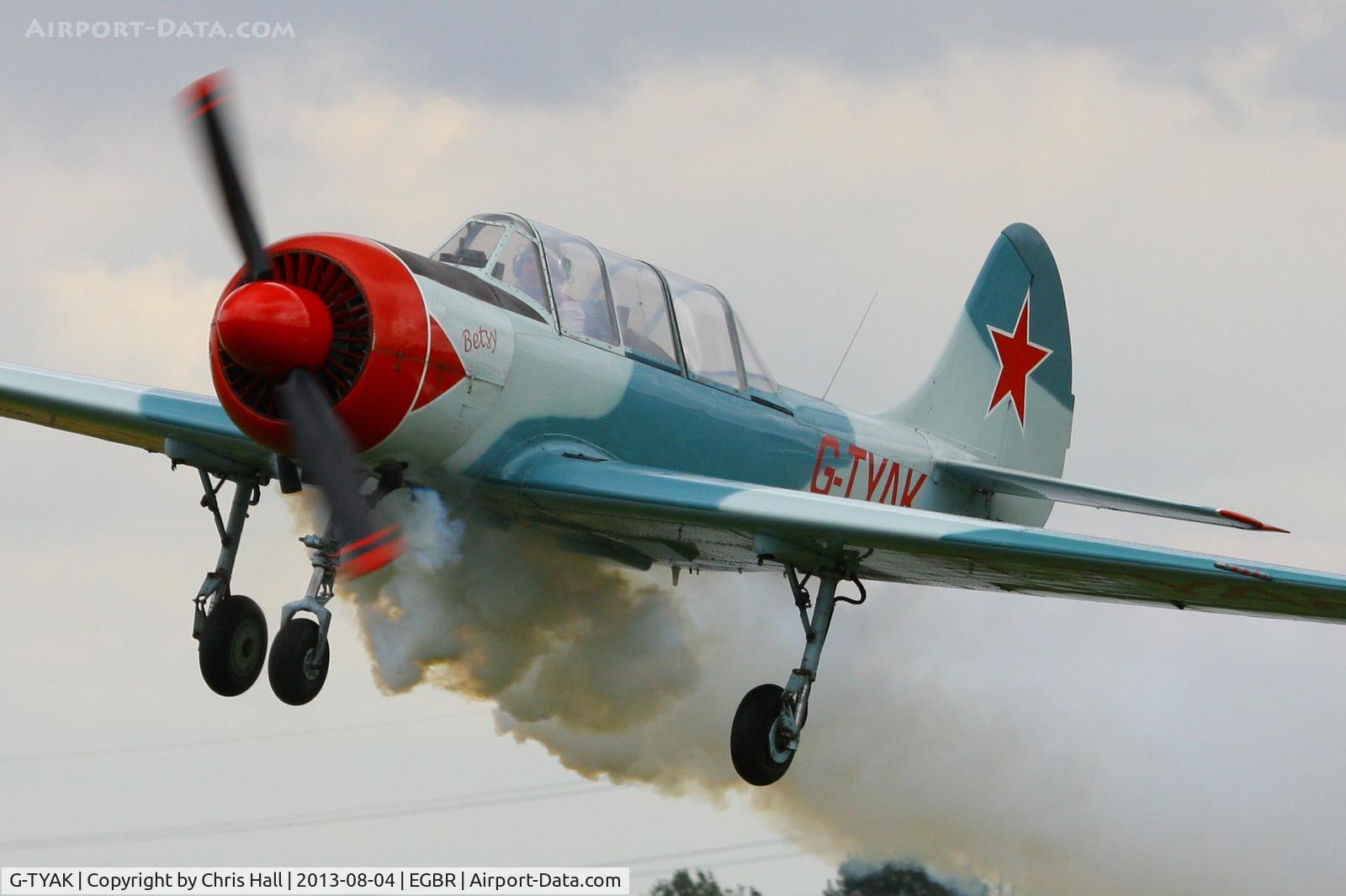 G-TYAK, 1989 Bacau Yak-52 C/N 899907, displaying at Breighton's Summer Fly-in