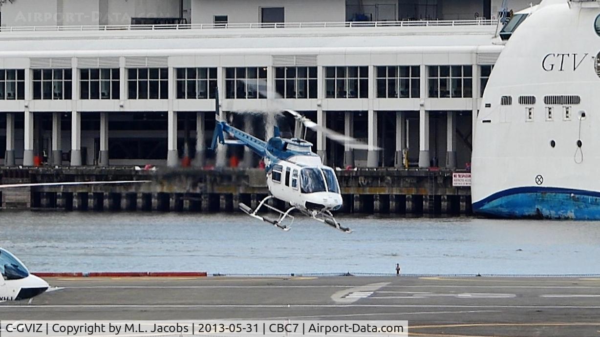 C-GVIZ, 1979 Bell 206L-1 LongRanger II C/N 45346, Lifting off at the Vancouver Harbour Heliport.