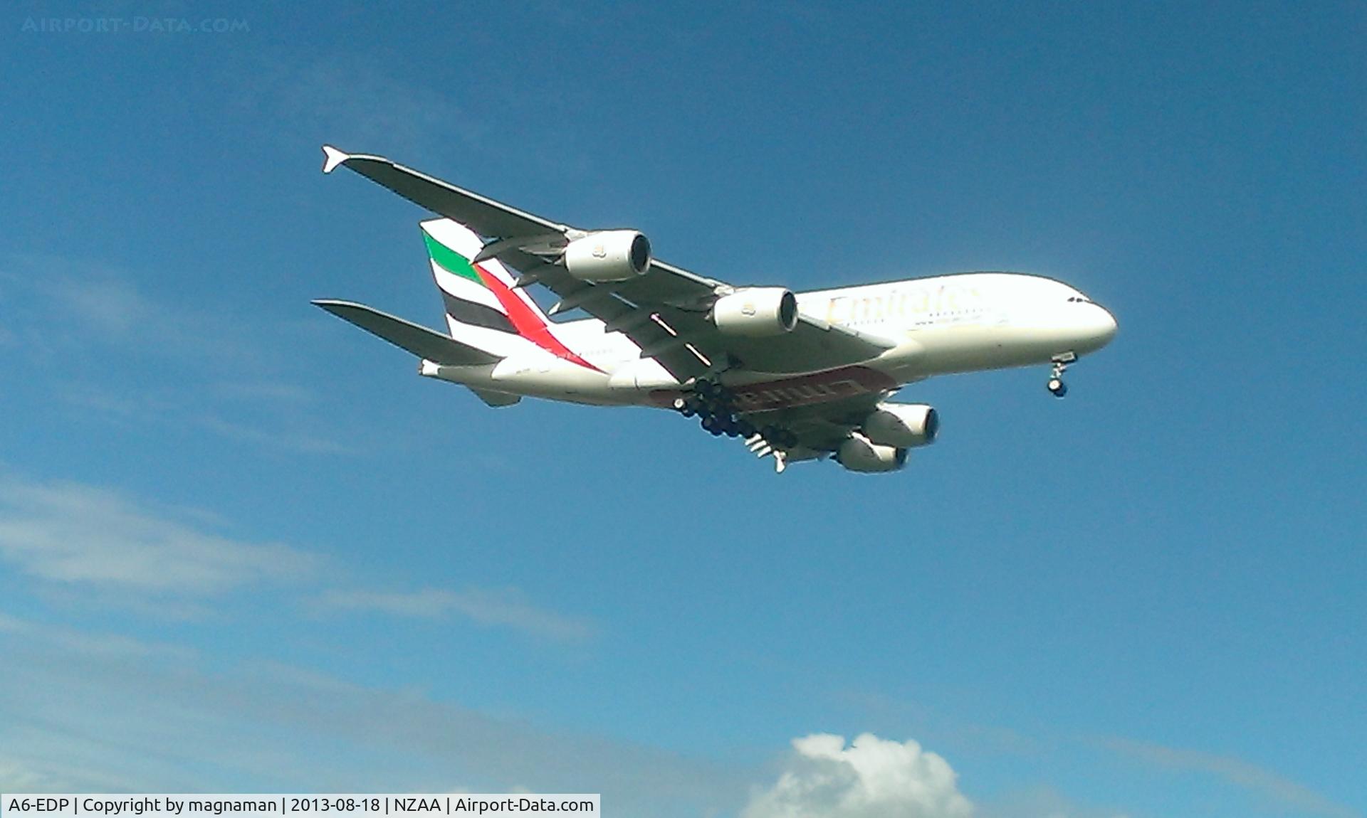 A6-EDP, 2011 Airbus A380-861 C/N 077, landing at AKL on nice sunny day