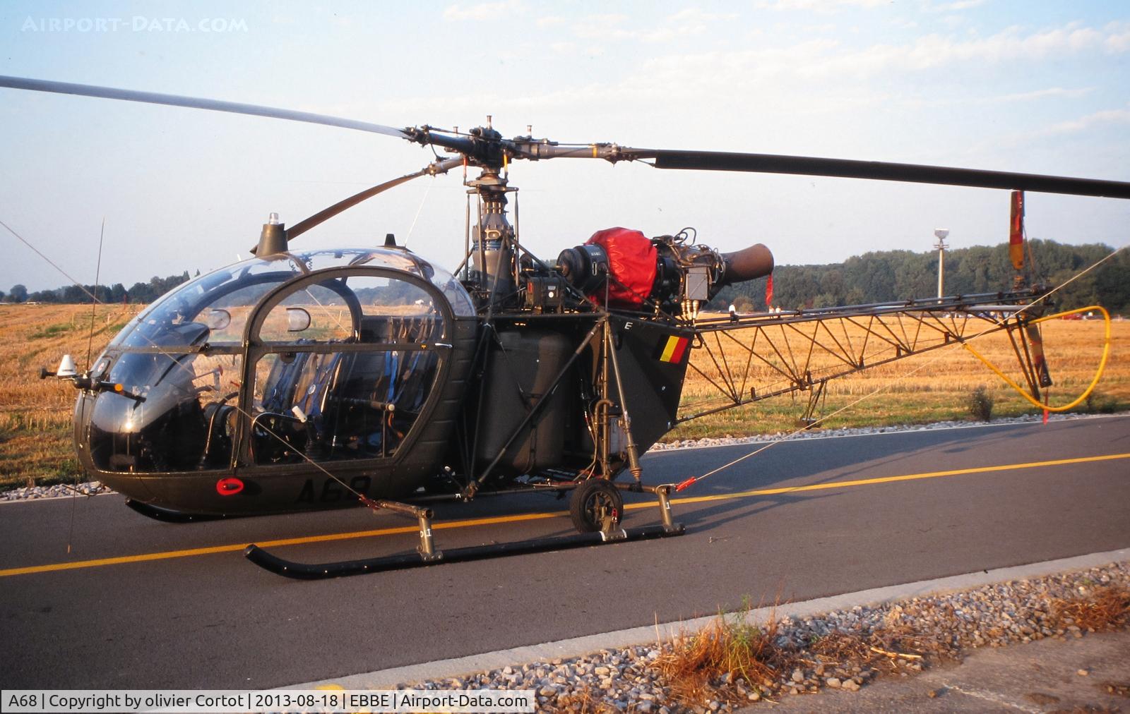 A68, 1968 Sud Aviation SA-318C Alouette II Astazou C/N 2068, the sun goes down on Beauvechain in 1999