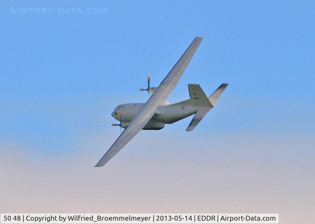 50 48, Transall C-160D C/N D70, Turning to downwind runway 27 in Saarbruecken.