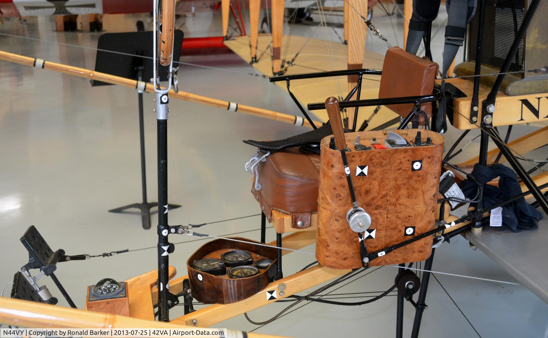 N44VY, Curtiss D Pusher Replica C/N 01BC, Instruments and seat, Military Aviation Museum, VA