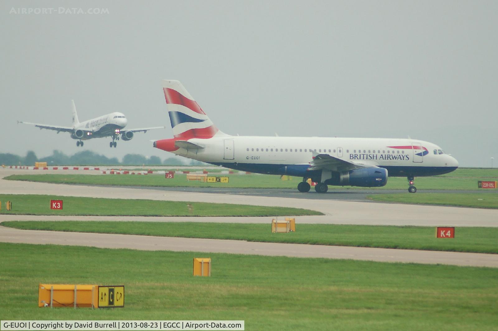 G-EUOI, 2001 Airbus A319-131 C/N 1606, British Airways Airbus A319-131 taxiing at Manchester Airport.