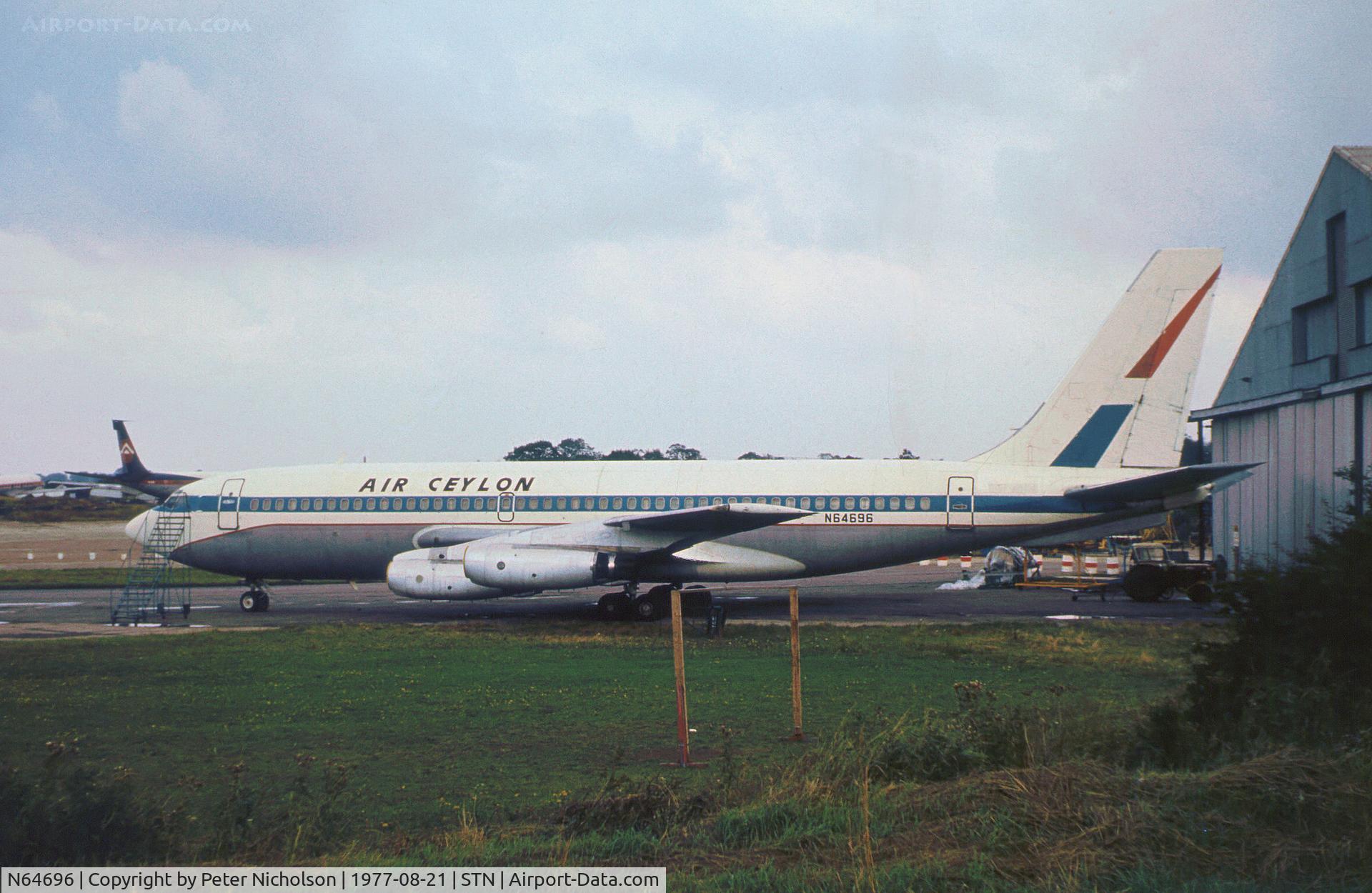N64696, 1960 Boeing 720-022 C/N 18073, Boeing 720-022 leased to Air Ceylon as seen at Stansted in the Summer of 1977.