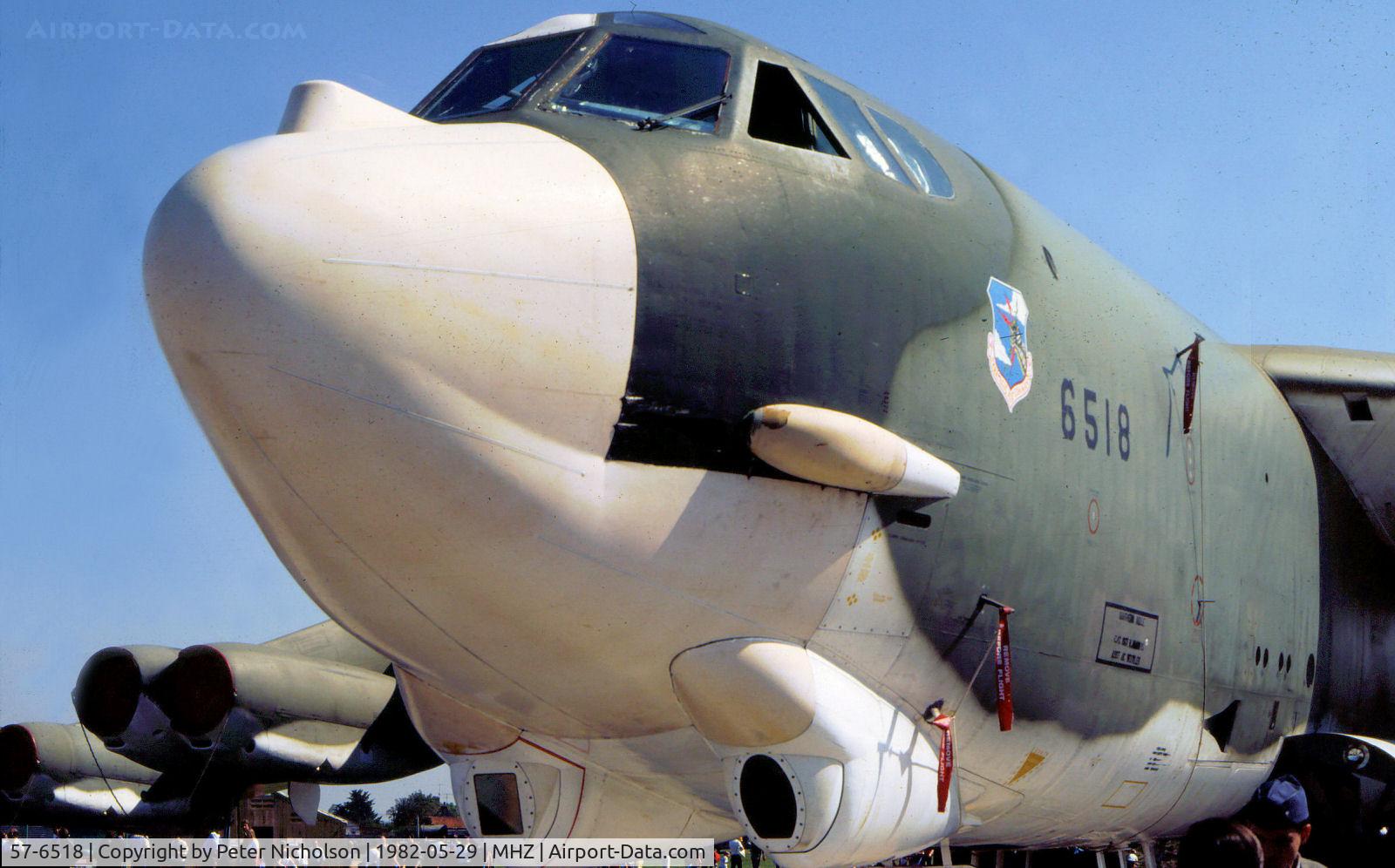 57-6518, 1957 Boeing B-52G Stratofortress C/N 464223, B-52G Stratofortress of 2nd Bomb Wing at Barksdale AFB on display at the 1982 RAF Mildenhall Air Fete.