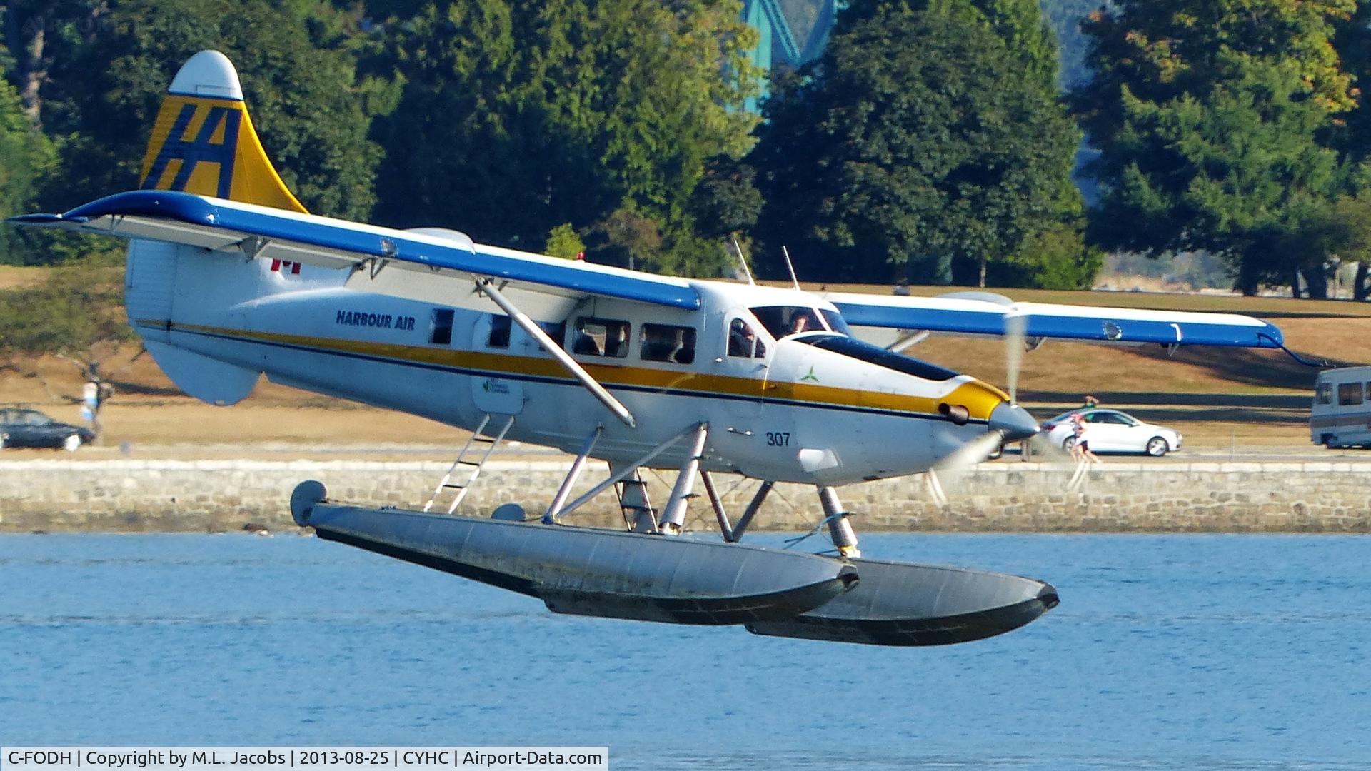 C-FODH, 1952 De Havilland Canada DHC-3T Vazar Turbine Otter Otter C/N 3, Harbour Air #307 about to land in Coal Harbour.