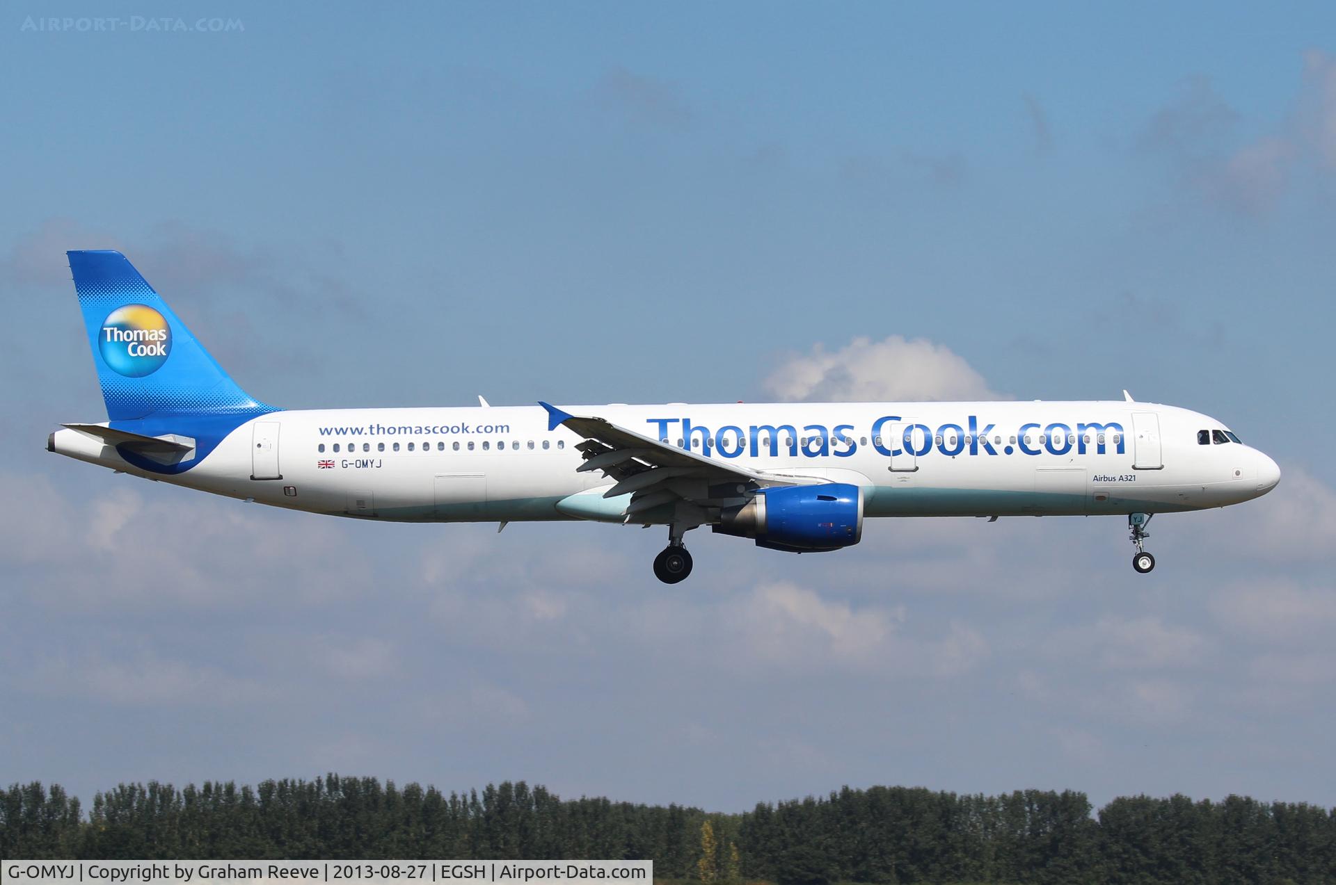 G-OMYJ, 1997 Airbus A321-211 C/N 677, About to touch down at Norwich.
