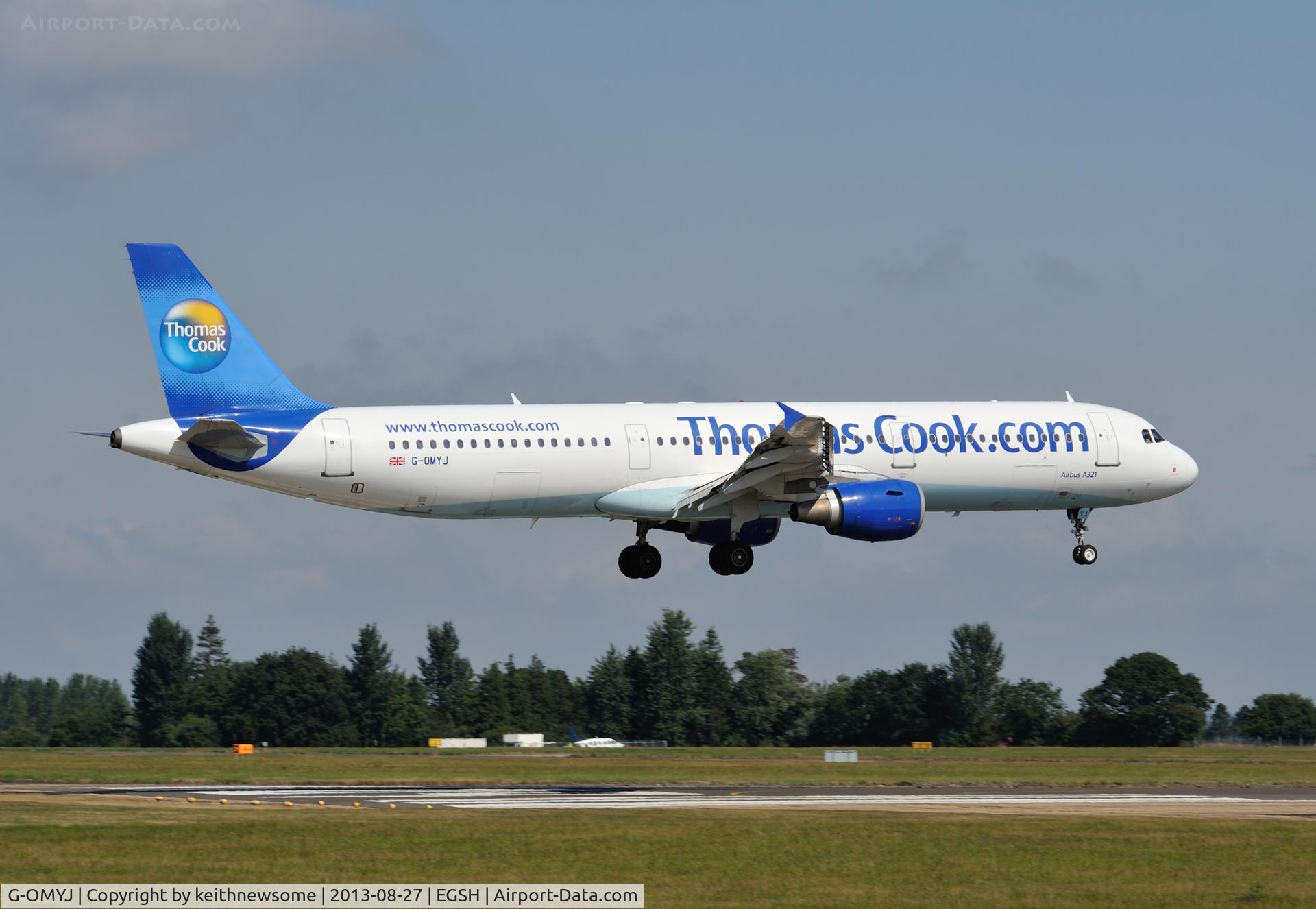 G-OMYJ, 1997 Airbus A321-211 C/N 677, Landing onto runway 09.