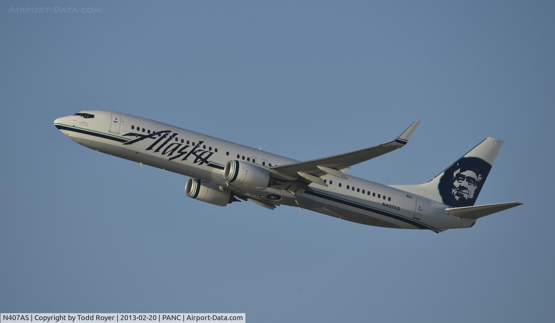 N407AS, 2012 Boeing 737-990/ER C/N 41731, Departing Anchorage