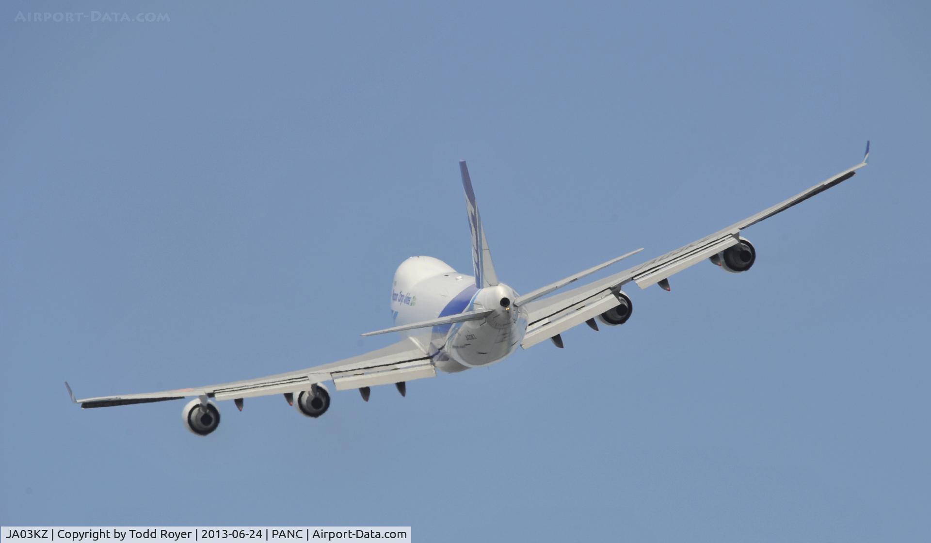 JA03KZ, 2006 Boeing 747-4KZF (SCD) C/N 34018, Departing Anchorage