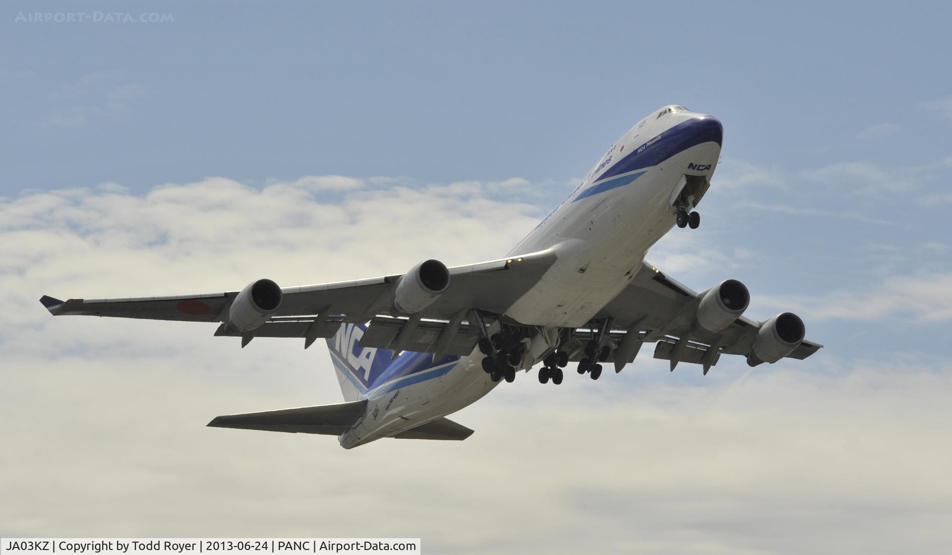 JA03KZ, 2006 Boeing 747-4KZF (SCD) C/N 34018, Departing Anchorage