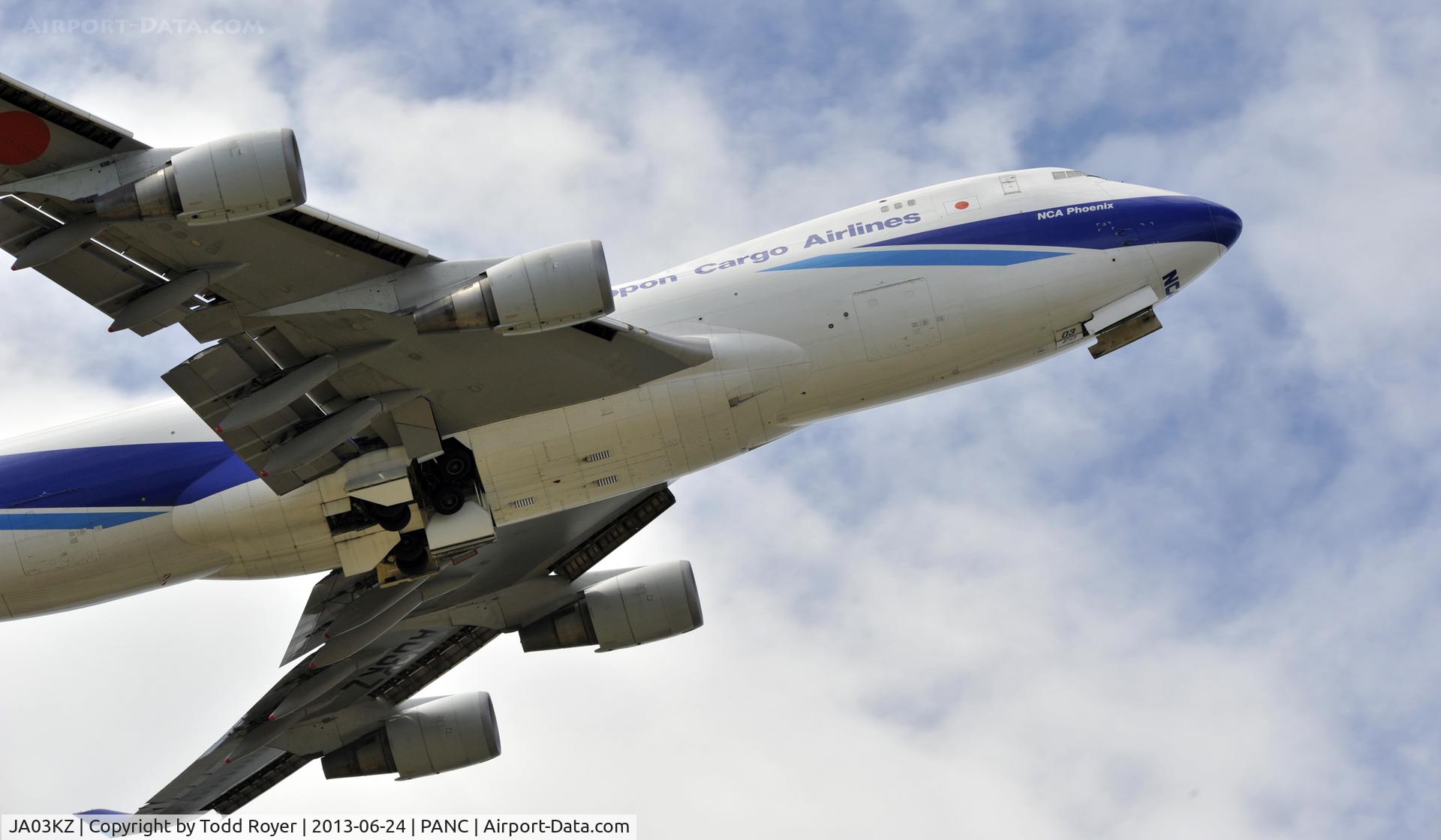 JA03KZ, 2006 Boeing 747-4KZF (SCD) C/N 34018, Departing Anchorage