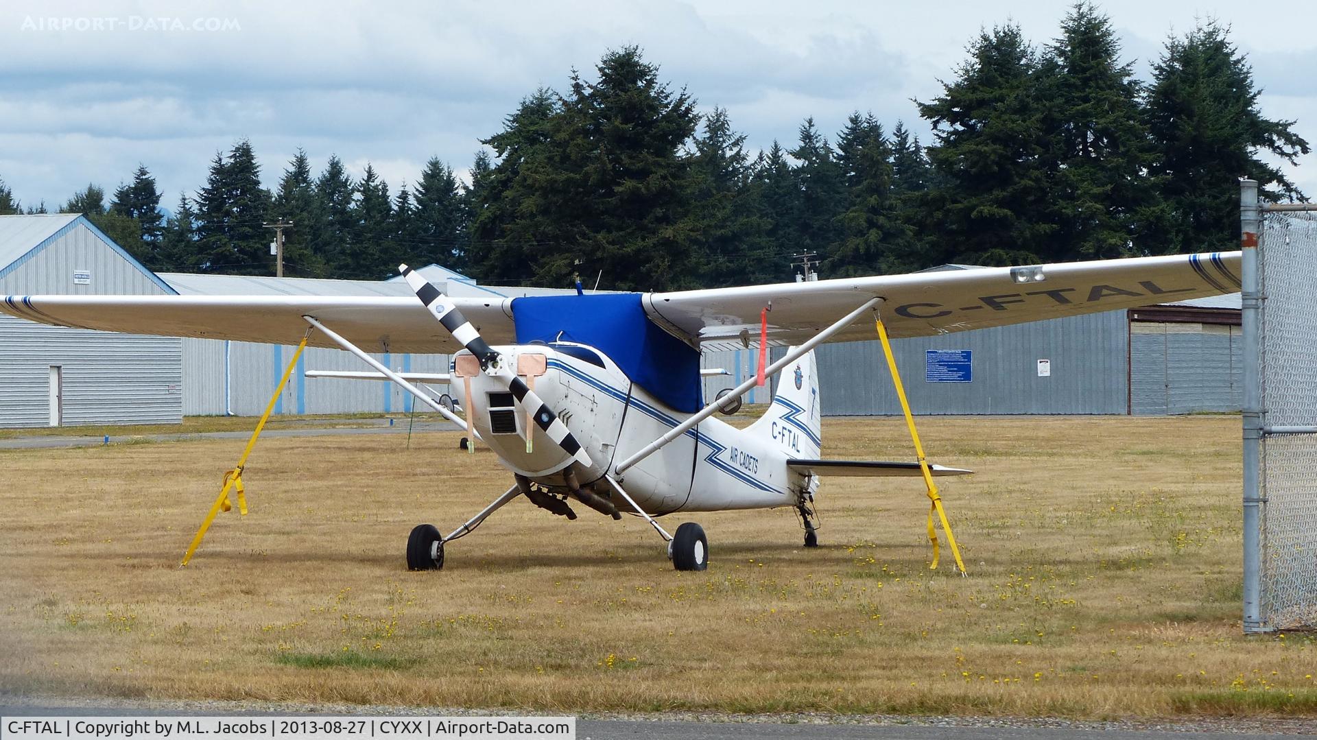 C-FTAL, 1956 Cessna L-19E Bird Dog Bird Dog C/N 24605, This Canadian Air Cadets Cessna is tied down on the grass parking area.