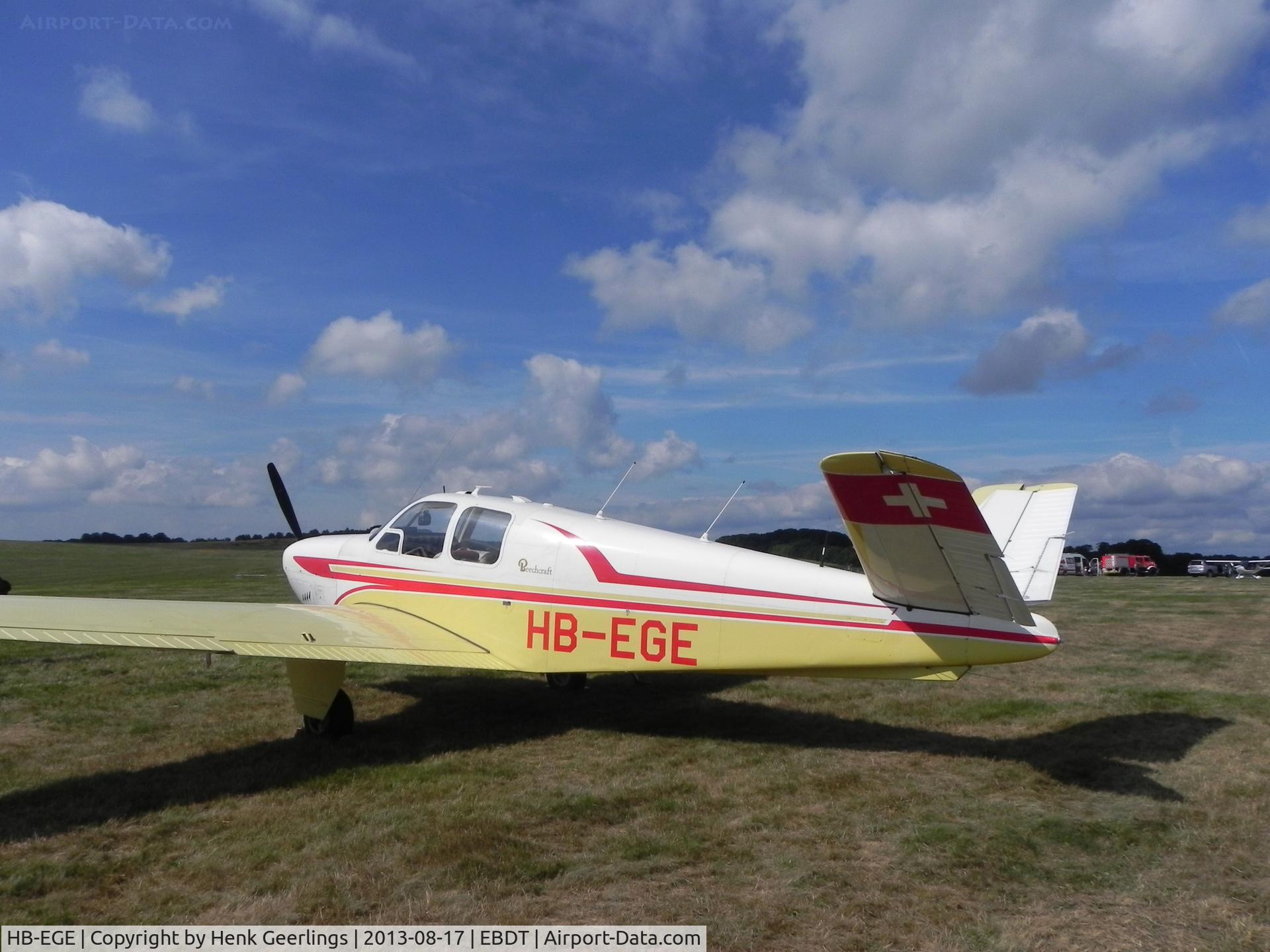 HB-EGE, 1949 Beechcraft A35 Bonanza C/N D-2045, Oldtimer Fly In Schaffen - Diest , Aug 2013