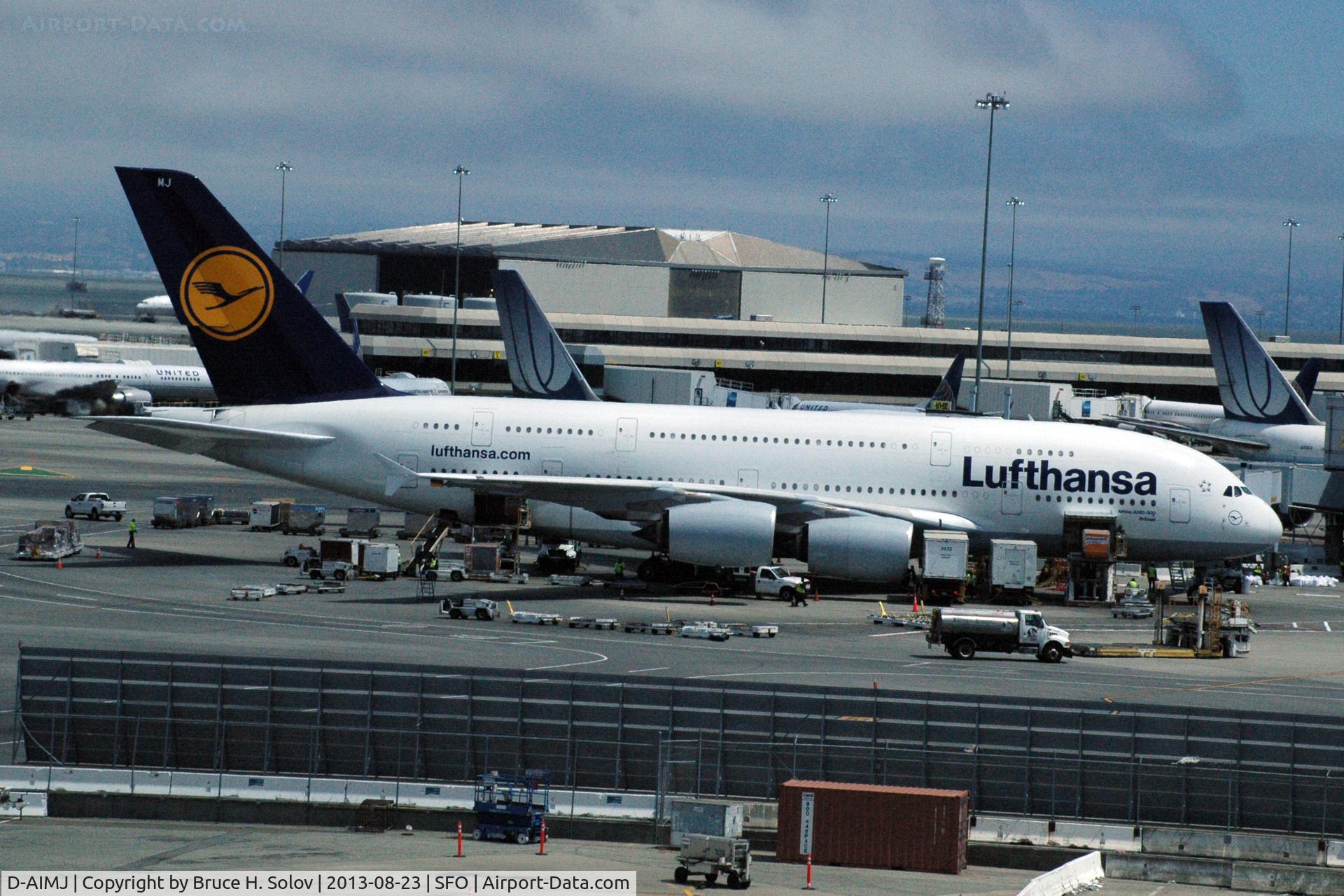 D-AIMJ, 2011 Airbus A380-841 C/N 073, irbus A380 at the gate at San Francisco International Airport