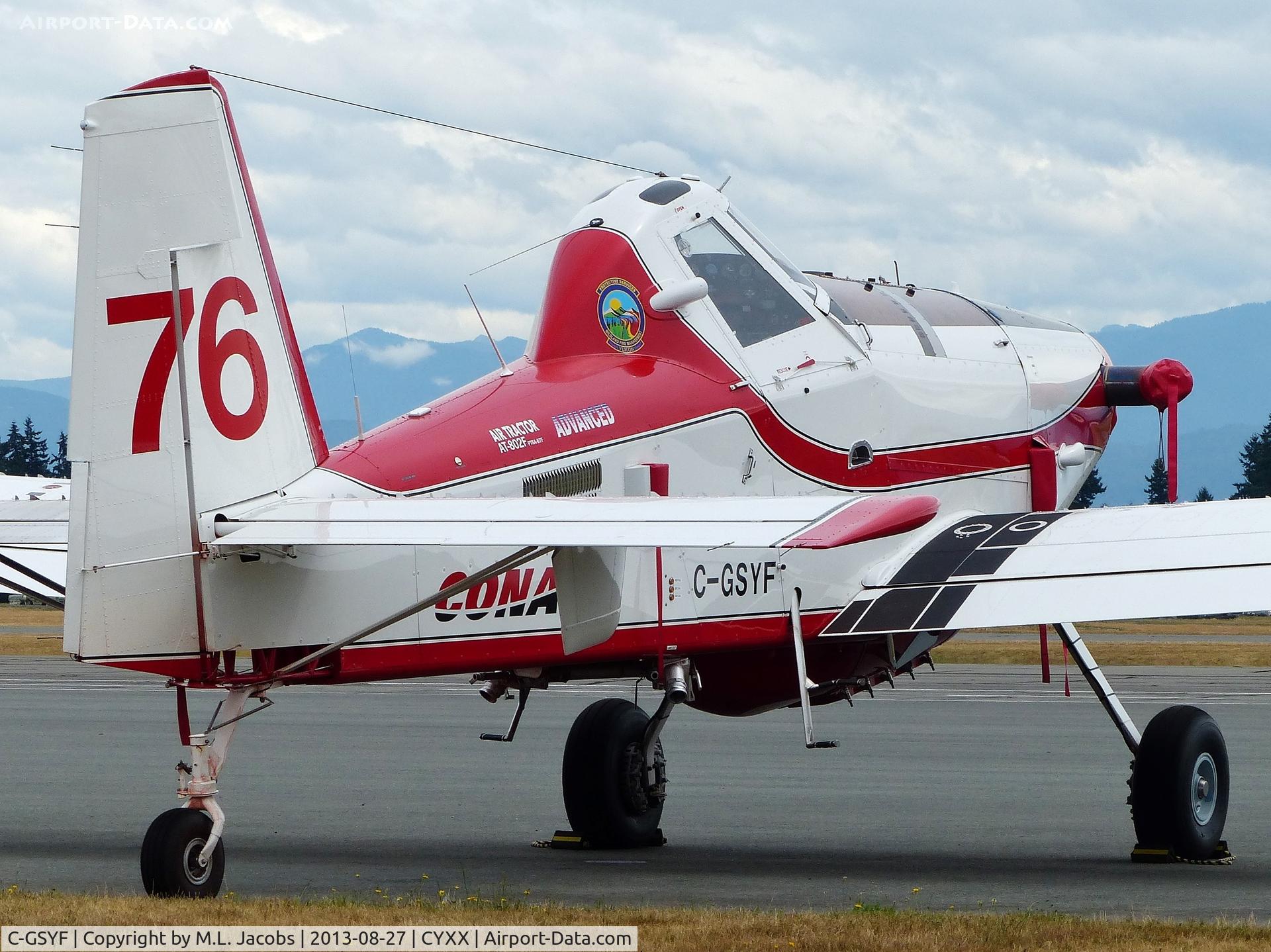C-GSYF, 2013 Air Tractor AT-802F FireBoss C/N 802-0488, Conair #76 located at Conair Aviation is a single-engine firefighting air tanker.