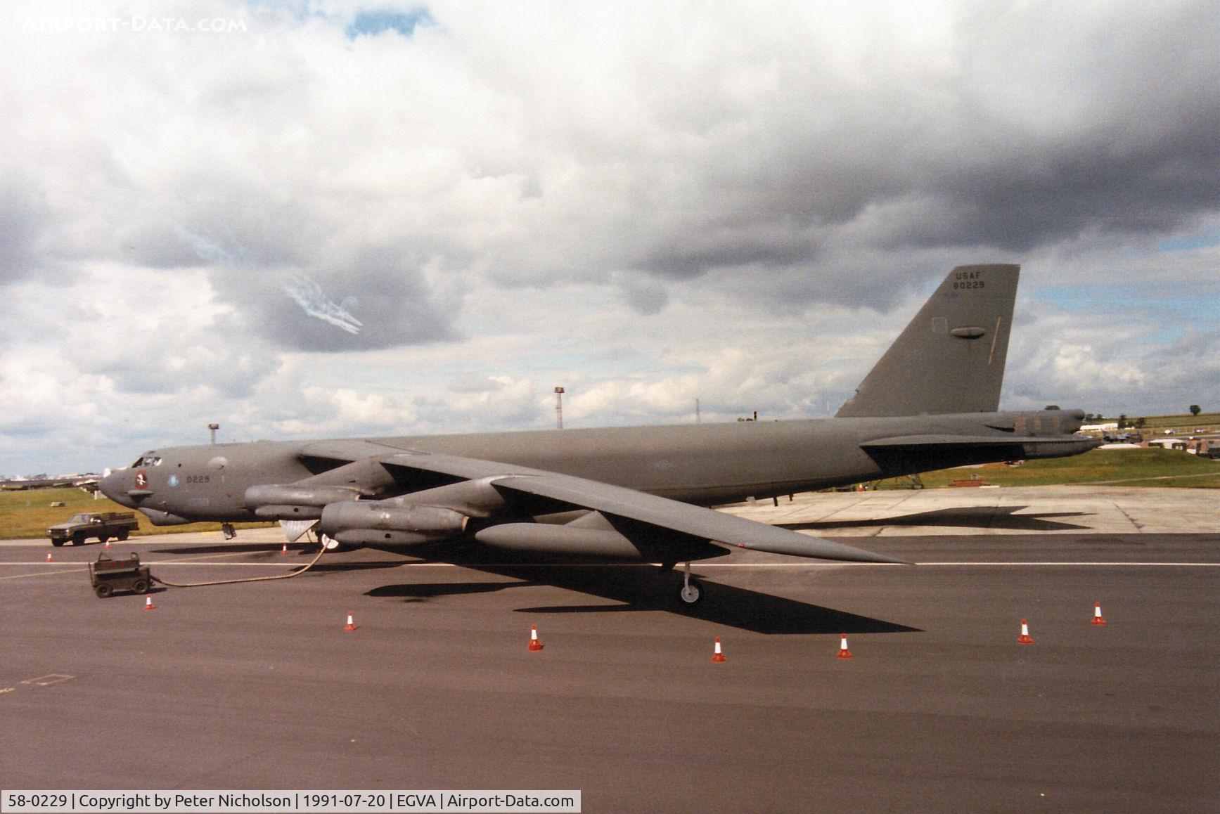58-0229, 1958 Boeing B-52G Stratofortress C/N 464297, B-52G Stratofortress, callsign Shiva 31,  of 340th Bomb Squadron,97th Bomb Wing at Eaker AFB on display at the 1991 Intnl Air Tattoo at RAF Fairford.