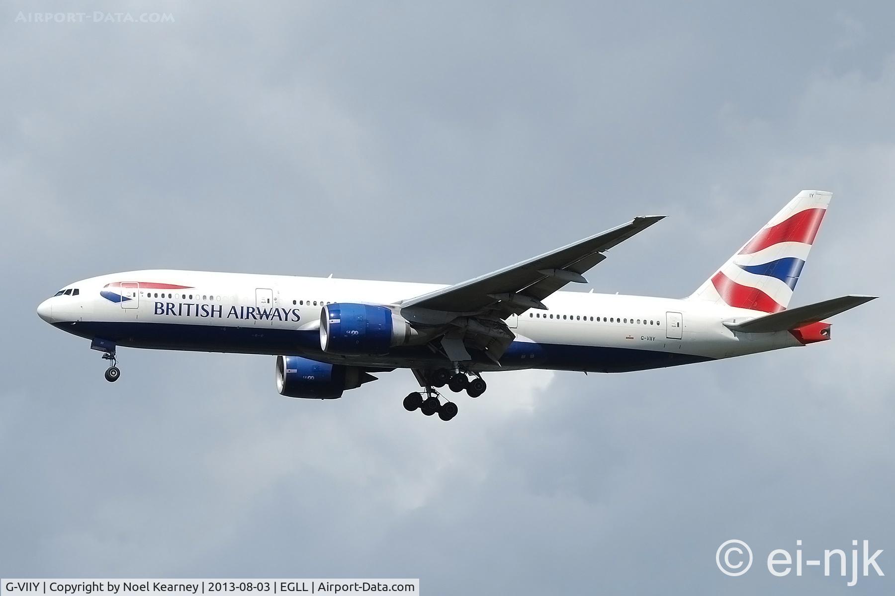 G-VIIY, 1999 Boeing 777-236 C/N 29967, Photographed landing 27R at Heathrow.