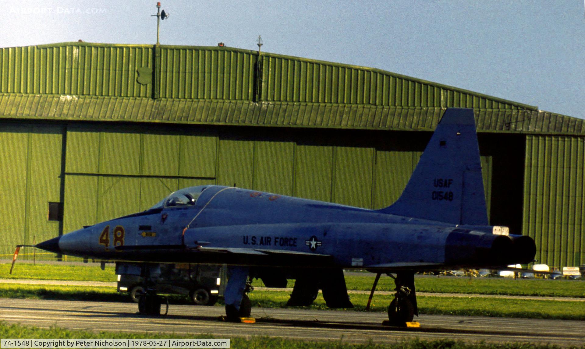 74-1548, 1974 Northrop F-5E Tiger II C/N R.1206, F-5E Tiger II of the 527 Tactical Fighter Training Aggressor Squadron at RAF Alconbury in May 1978.