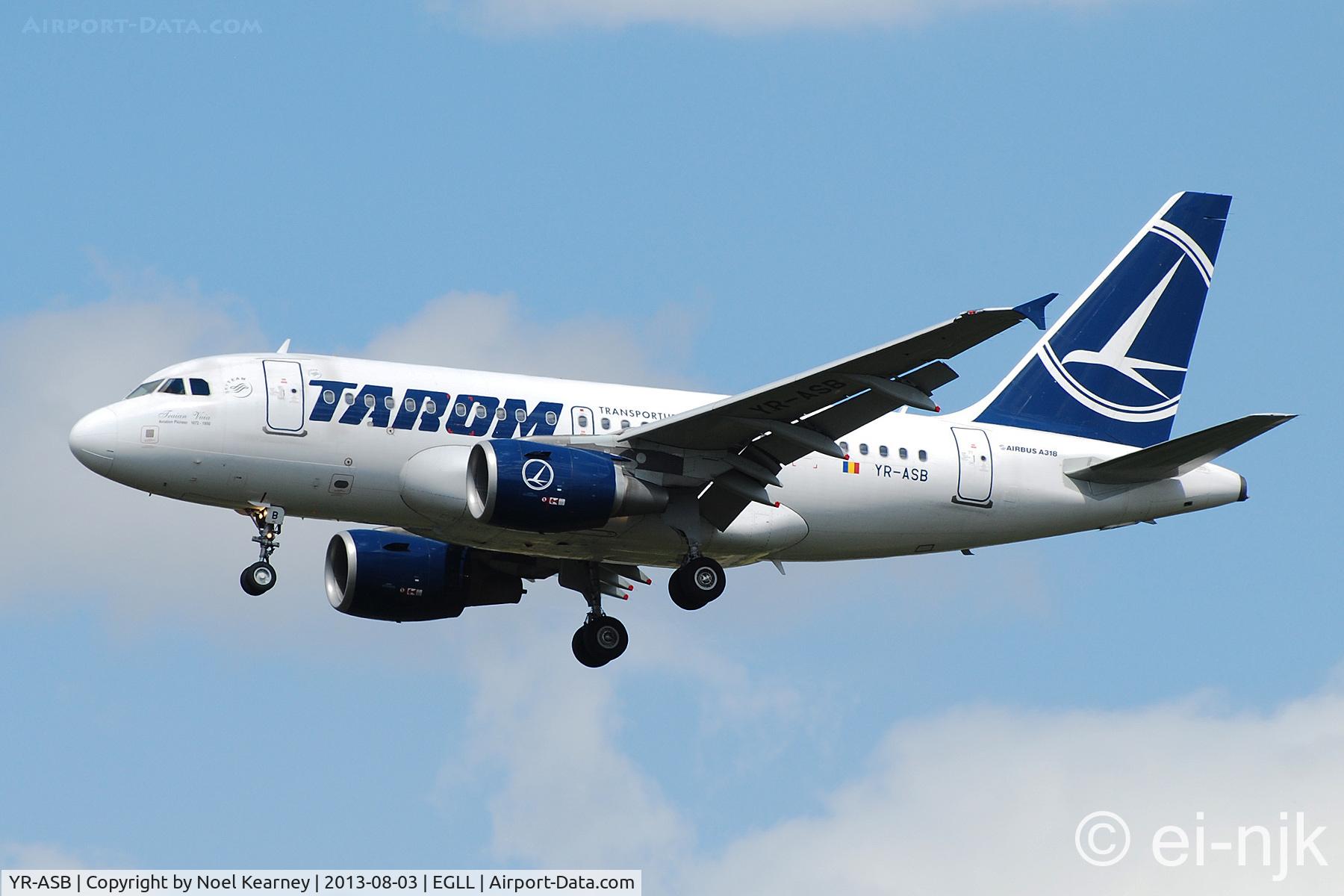 YR-ASB, 2006 Airbus A318-111 C/N 2955, Photographed landing 27R at Heathrow.