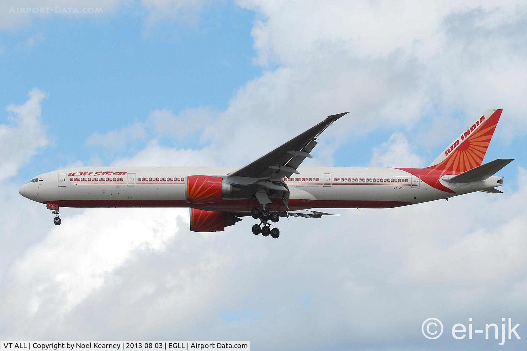 VT-ALL, 2007 Boeing 777-337/ER C/N 36310, Photographed landing 27R at Heathrow.