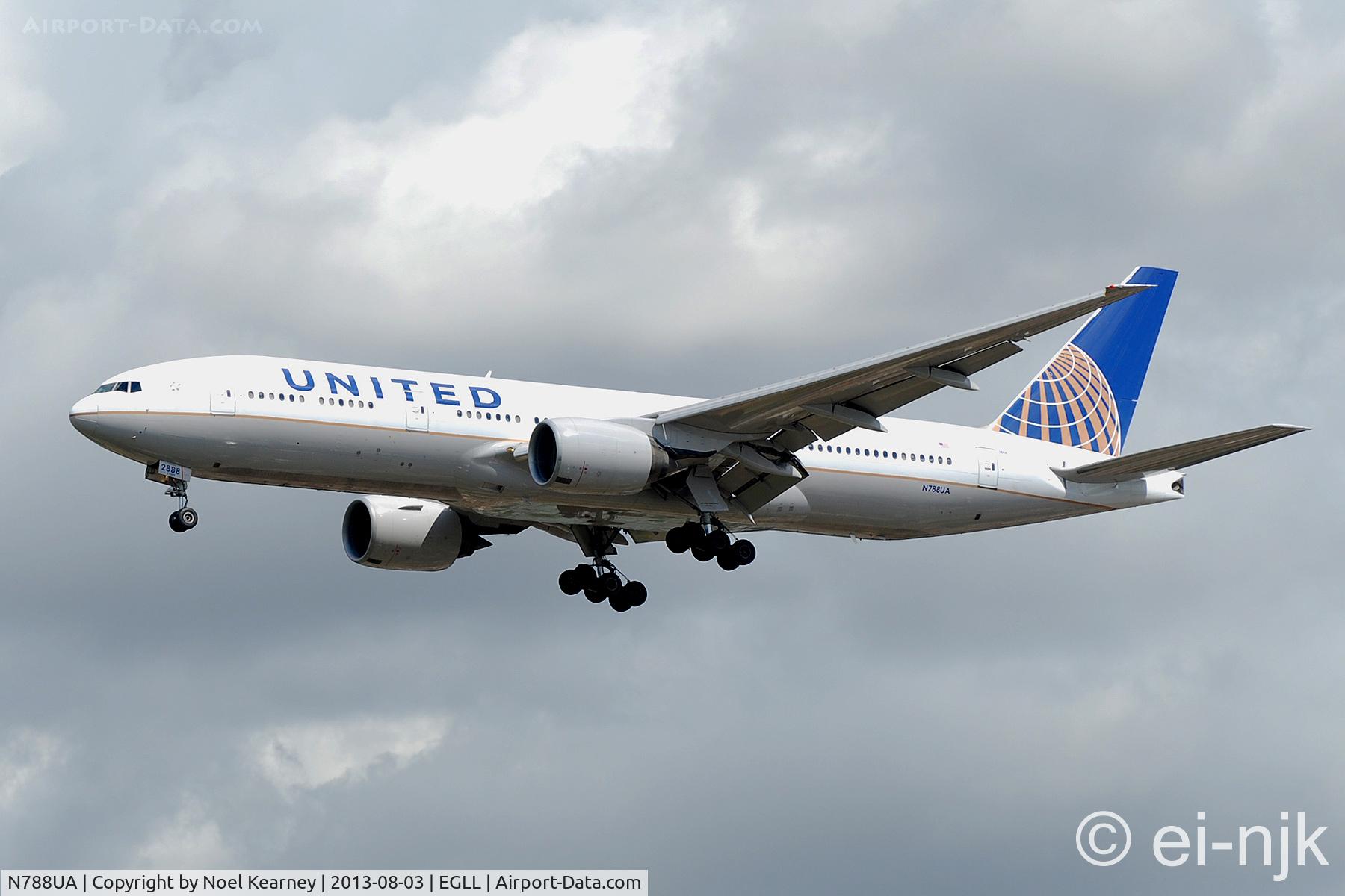N788UA, 1997 Boeing 777-222 C/N 26942, Photographed landing 27R at Heathrow.