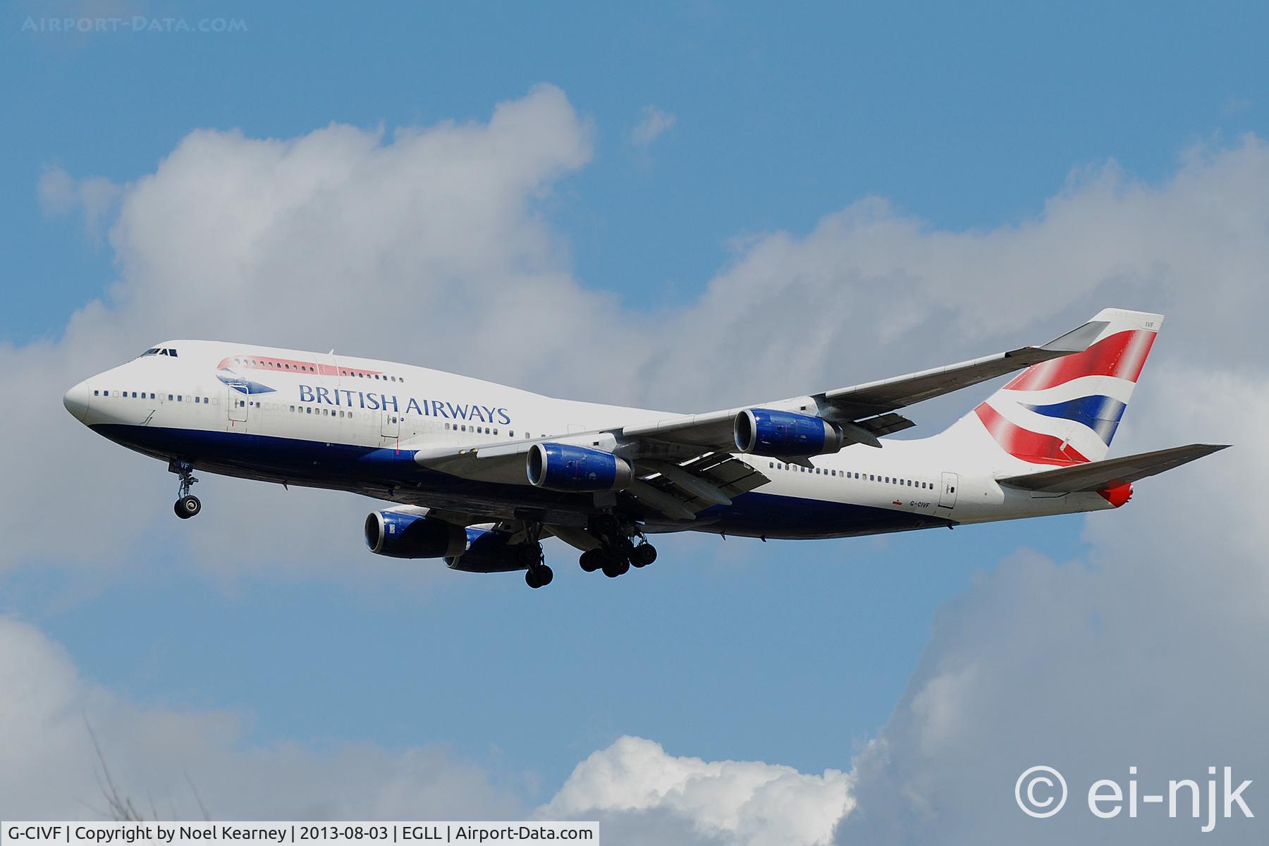 G-CIVF, 1995 Boeing 747-436 C/N 25434, Photographed landing 27R at Heathrow.