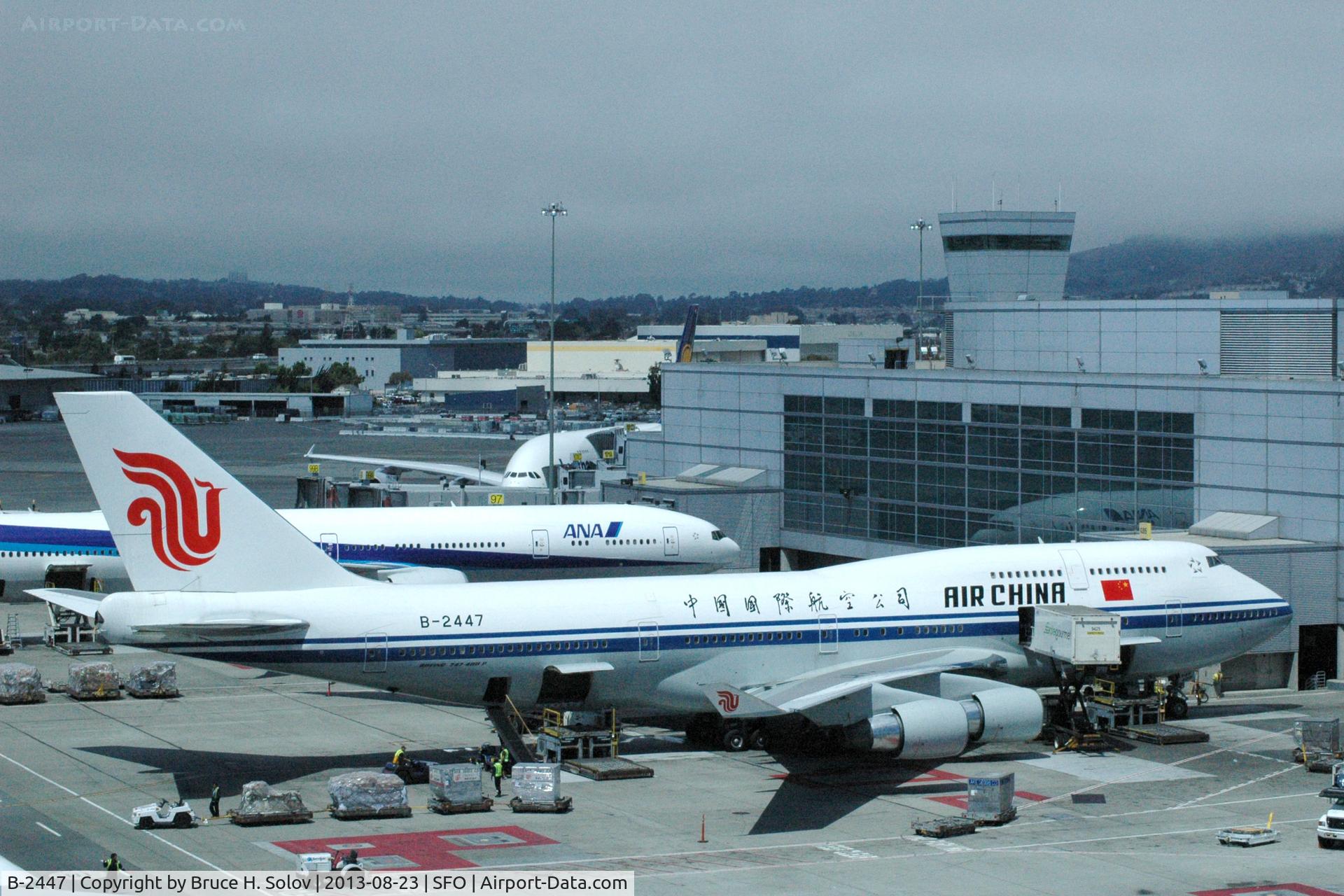 B-2447, 1995 Boeing 747-4J6 C/N 25883, at the gate at San Francisco Int'l Airport