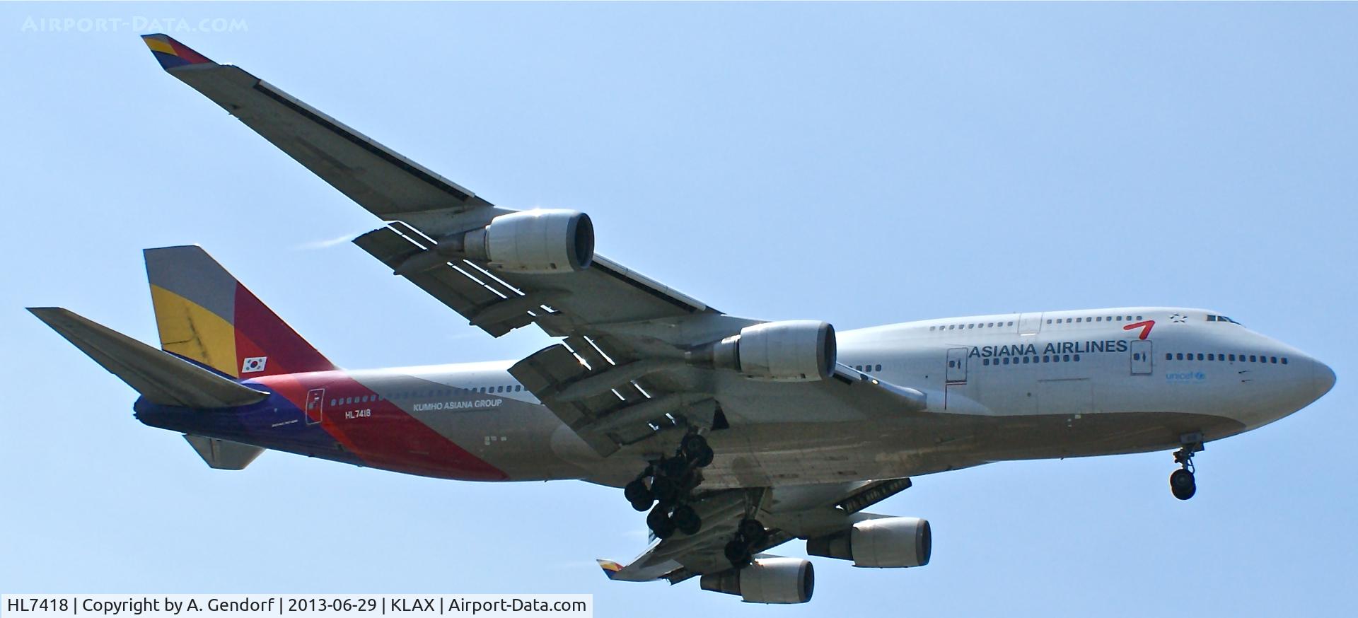 HL7418, 1994 Boeing 747-48E C/N 25780, Asiana Airlines, seen here on finals RWY 24R at Los Angeles Int´l(KLAX)