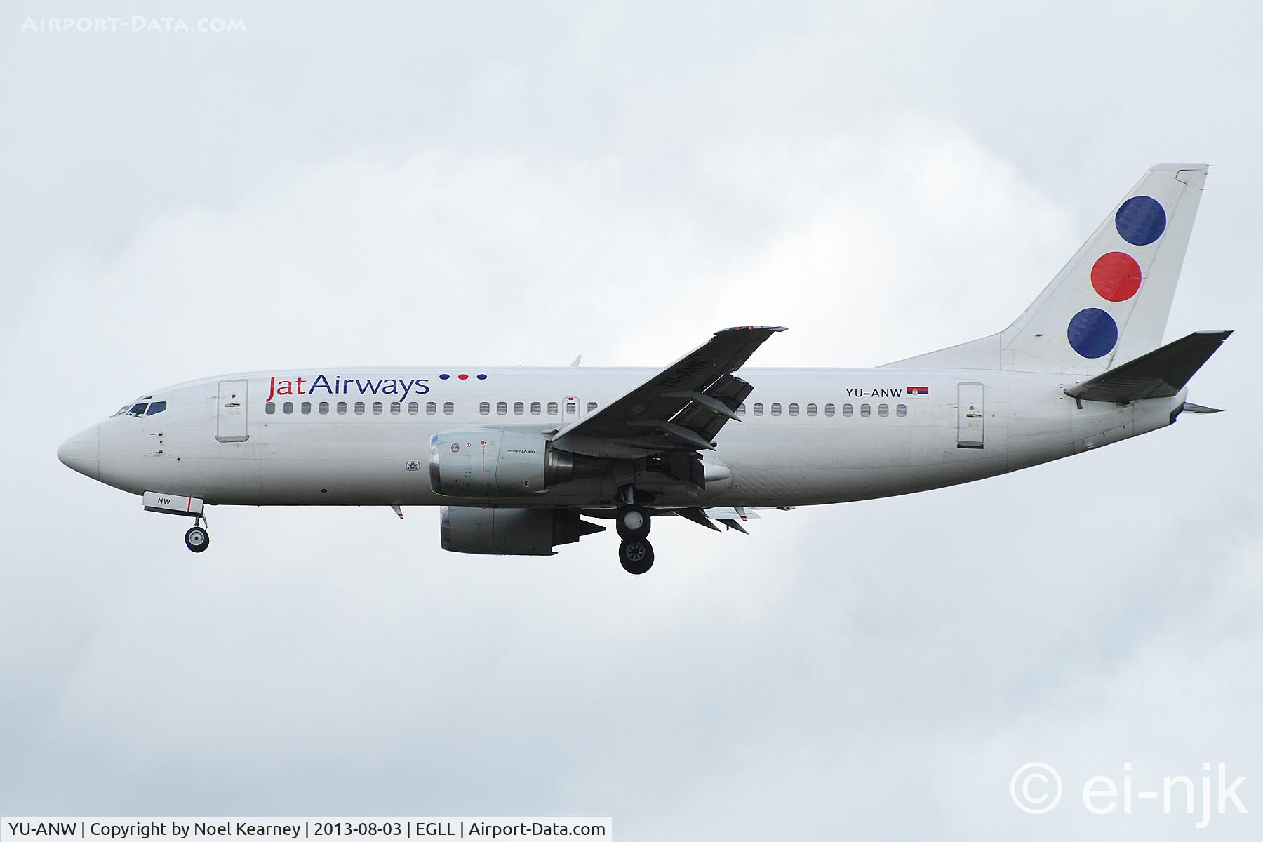 YU-ANW, 1988 Boeing 737-3H9 C/N 24141, Photographed landing 27R at Heathrow.