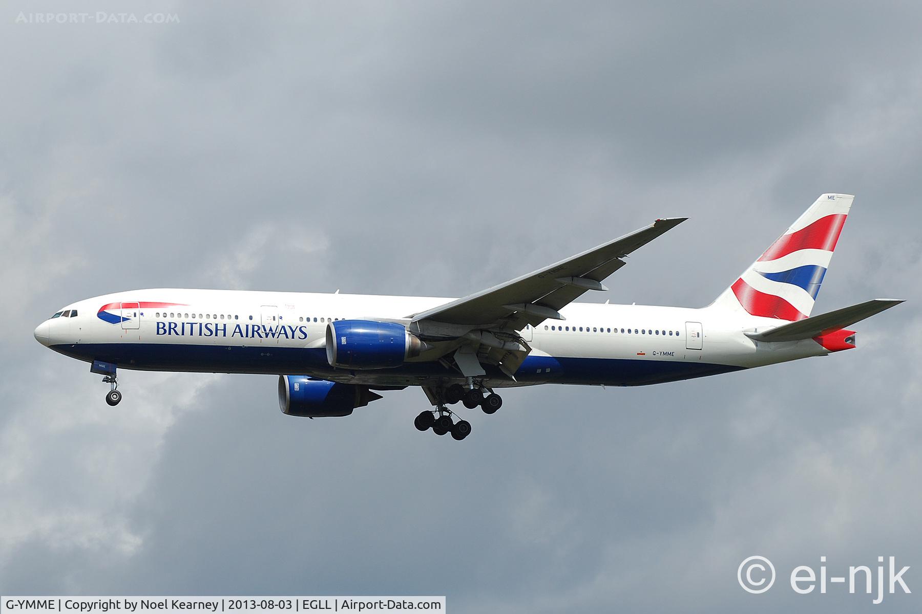 G-YMME, 2000 Boeing 777-236/ER C/N 30306, Photographed landing 27R at Heathrow.