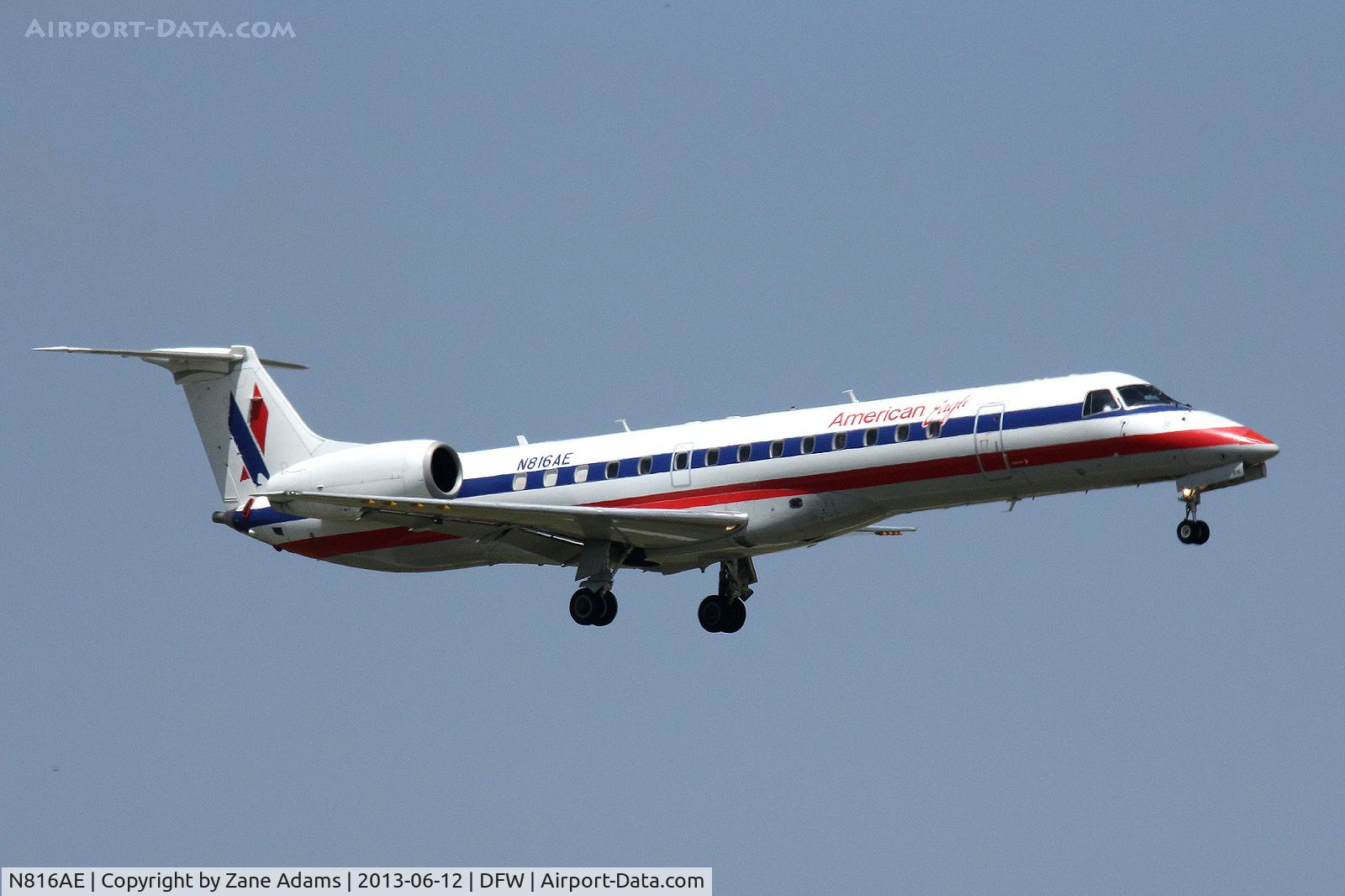 N816AE, 2002 Embraer ERJ-140LR (EMB-135KL) C/N 145552, Landing at DFW Airport