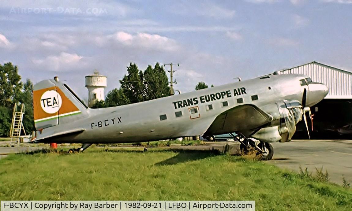 F-BCYX, 1943 Douglas DC-3C-S1C3G (C-47A) C/N 10144, Douglas DC-3C-47A-50-DL Skytrain [10144] (Petrole et Transports) Toulouse-Blagnac~F 21/09/1982. Image taken from a slide.
