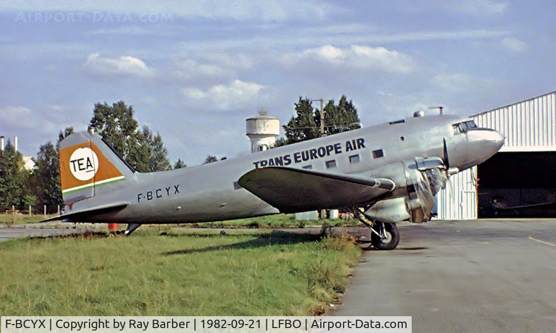 F-BCYX, 1943 Douglas DC-3C-S1C3G (C-47A) C/N 10144, Douglas DC-3C-47A-50-DL Skytrain [10144] (Petrole et Transports) Toulouse-Blagnac~F 21/09/1982. Image taken from a slide.