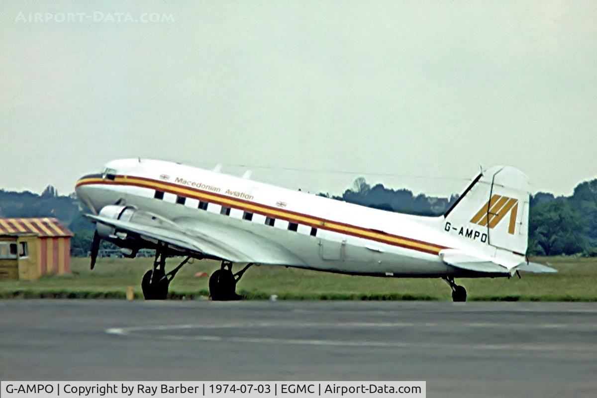 G-AMPO, 1944 Douglas DC-3C-R-1830-90C (C-47B) C/N 33186, Douglas DC3C-47B-30-DK Dakota [16437/33185] (Macedonian Aviation) Southend~G 03/07/1974.. Image taken from a slide.