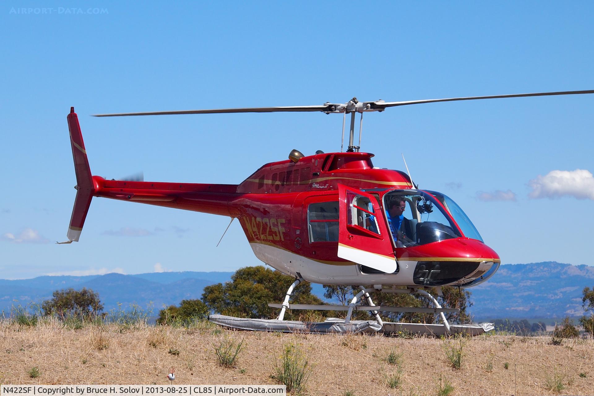 N422SF, 1973 Bell 206B JetRanger C/N 1093, at helipad at Sonoma Speedway in California