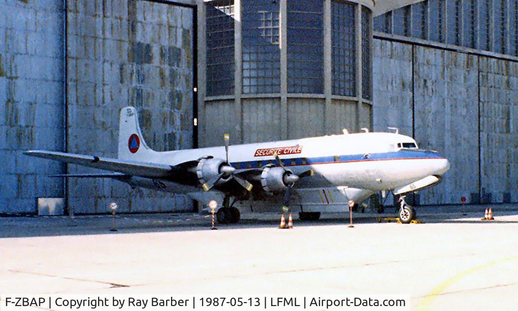 F-ZBAP, 1958 Douglas DC-6A C/N 45498, Douglas DC-6A/B [45498] (Securite Civile) Marseille-Marignane~F 13/05/1987. Image from a slide.