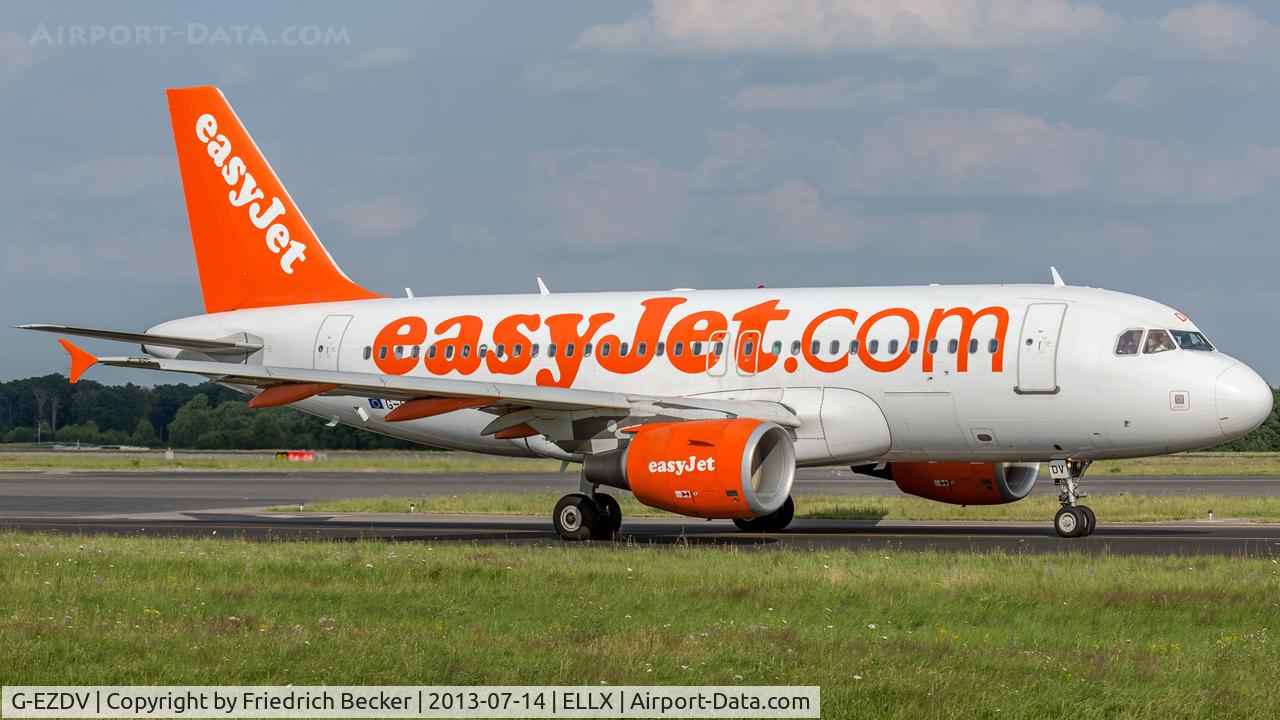 G-EZDV, 2008 Airbus A319-111 C/N 3742, taxying to the active