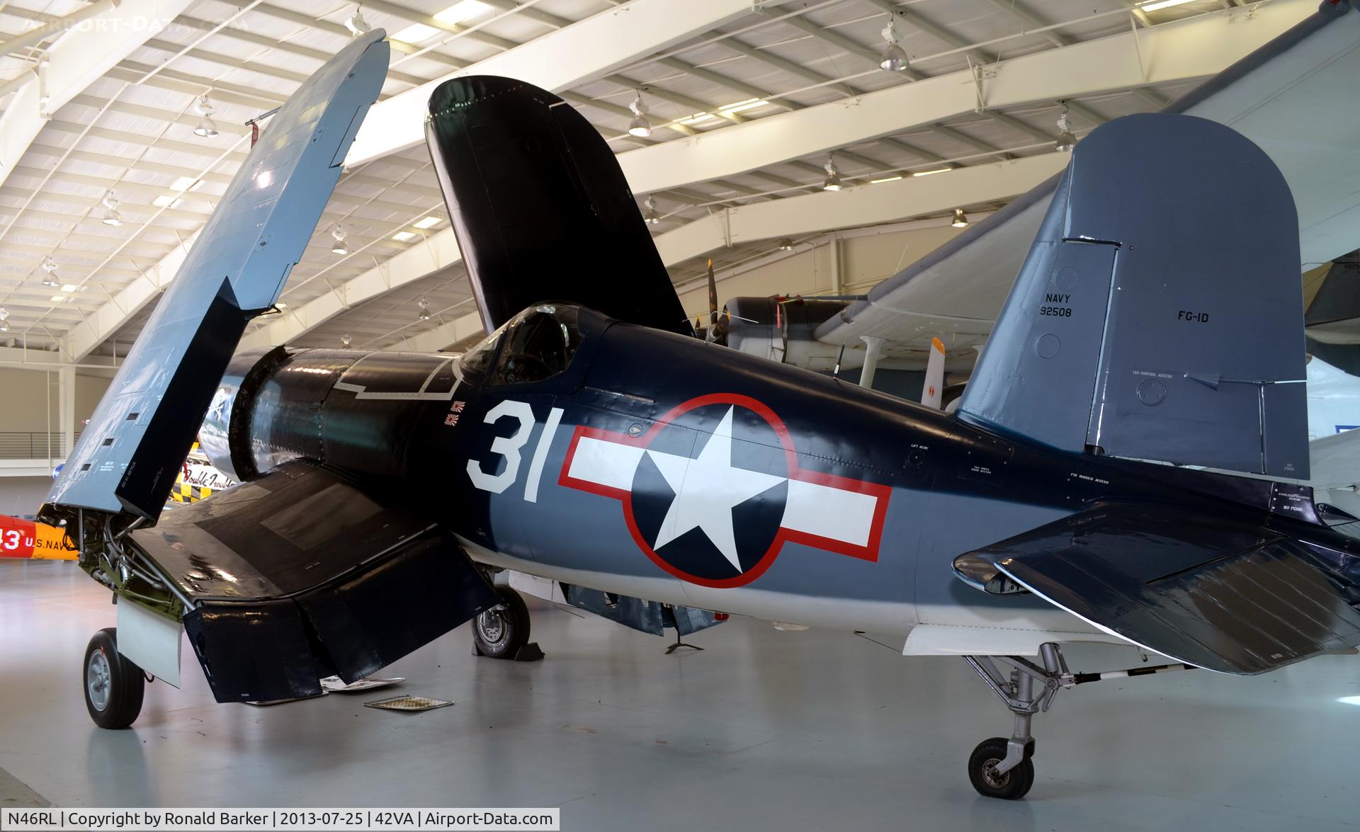 N46RL, 1945 Goodyear FG-1D Corsair C/N Not found (92508/N46RL), BU 90508, Military Aviation Museum, VA